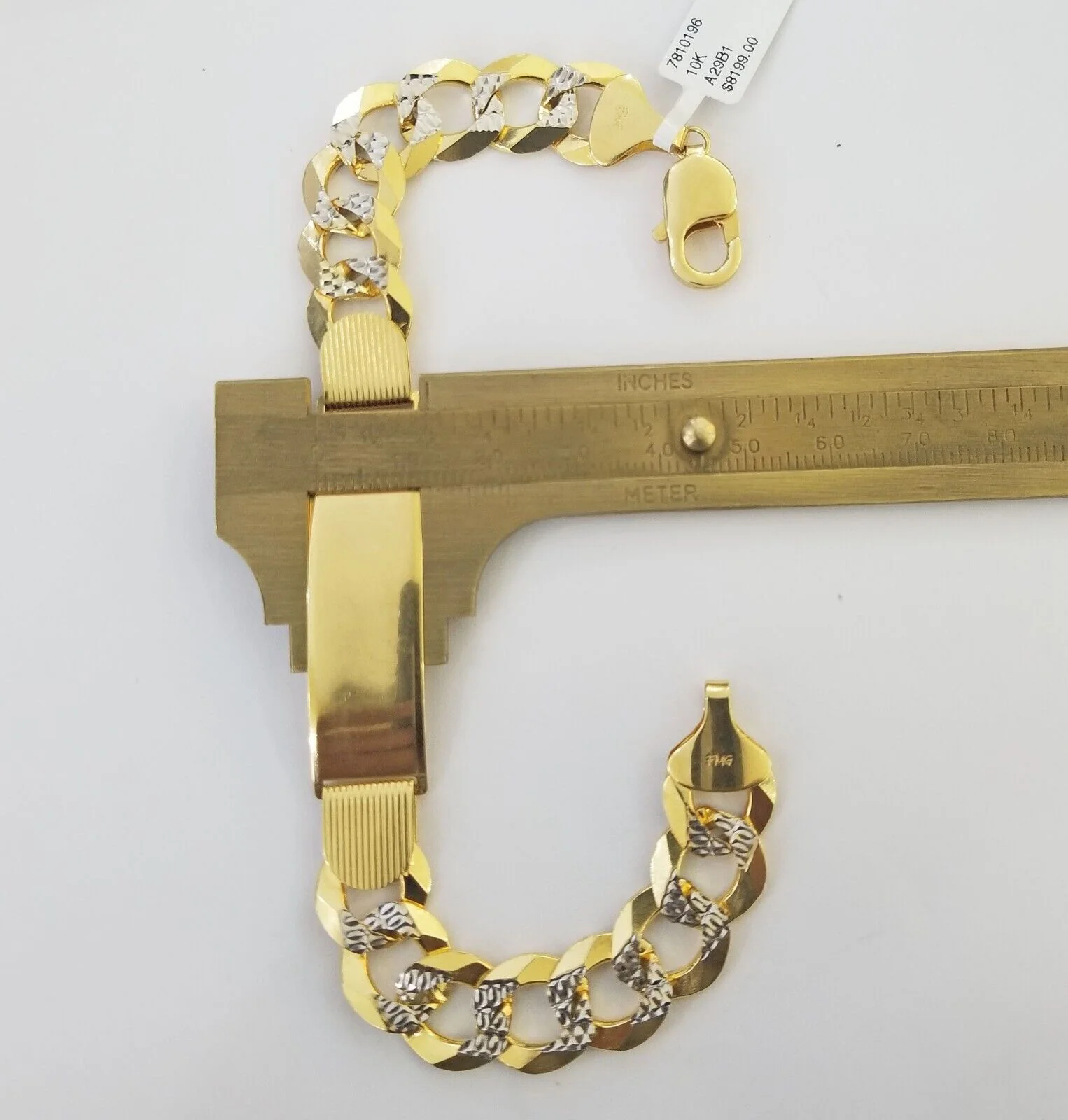 Solid 10k Gold Cuban Link ID Bracelet Diamond Cuts 12.5 mm 9 Inch - Image 4