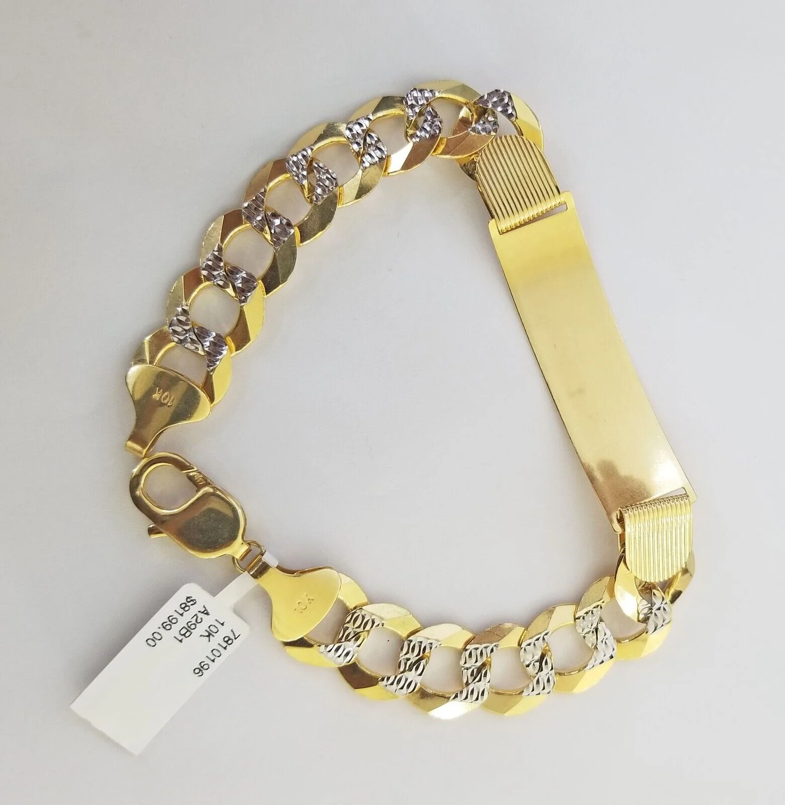 Solid 10k Gold Cuban Link ID Bracelet Diamond Cuts 12.5 mm 9 Inch - Image 5
