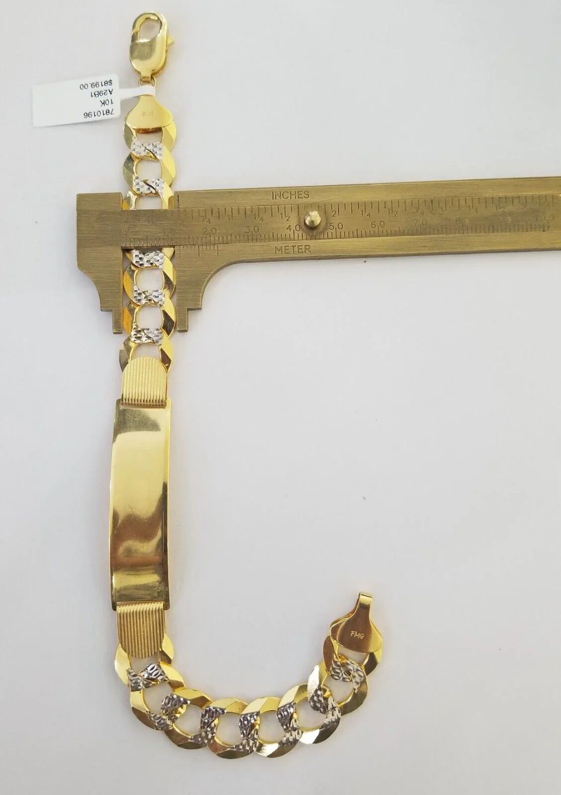 Solid 10k Gold Cuban Link ID Bracelet Diamond Cuts 12.5 mm 9 Inch - Image 7