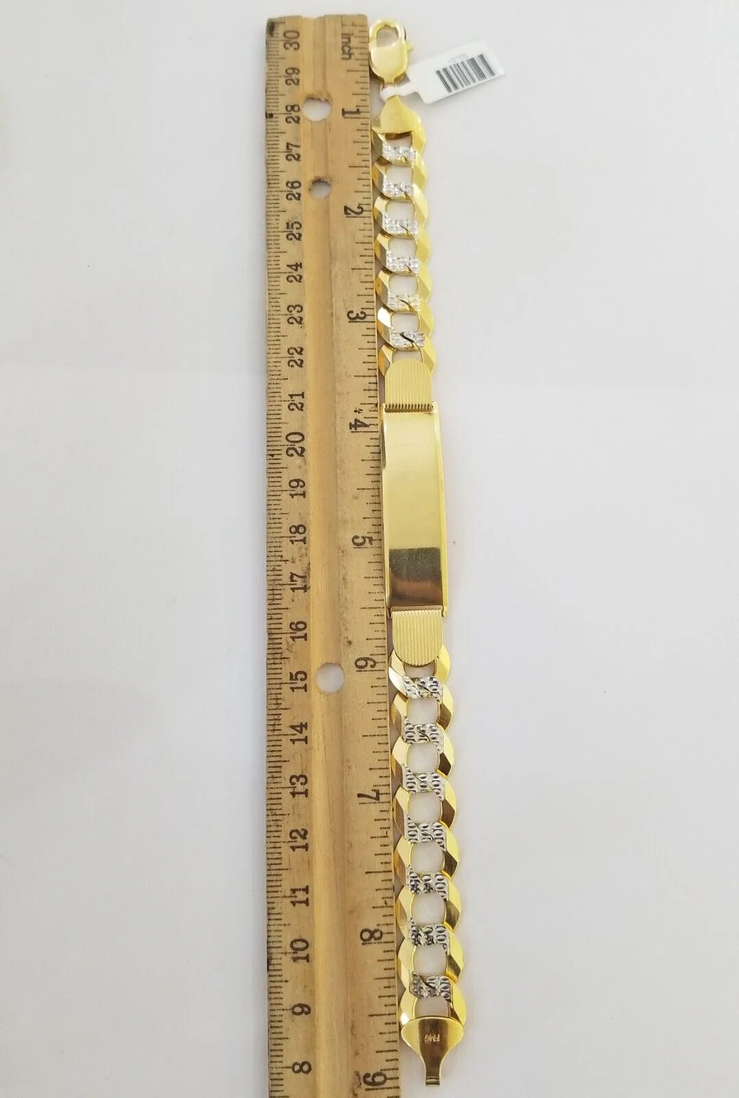 Solid 10k Gold Cuban Link ID Bracelet Diamond Cuts 12.5 mm 9 Inch - Image 8