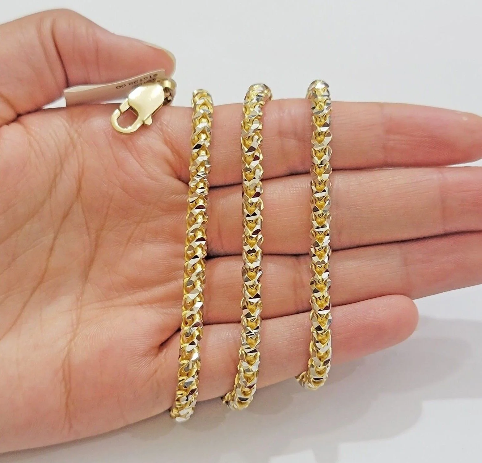 Solid 10k Gold Palm Chain Tennis Necklace Diamond cuts 4.5mm 22" Unique Design - Image 2