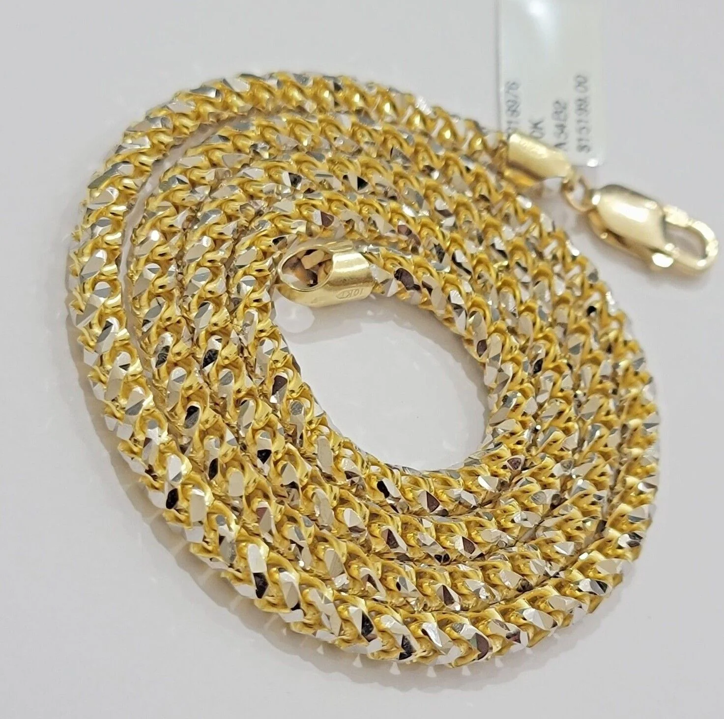 Solid 10k Gold Palm Chain Tennis Necklace Diamond cuts 4.5mm 22" Unique Design - Image 3