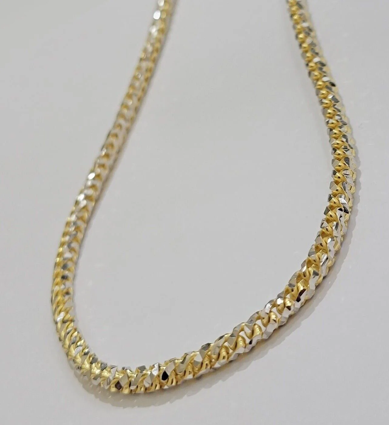 Solid 10k Gold Palm Chain Tennis Necklace Diamond cuts 4.5mm 22" Unique Design - Image 6