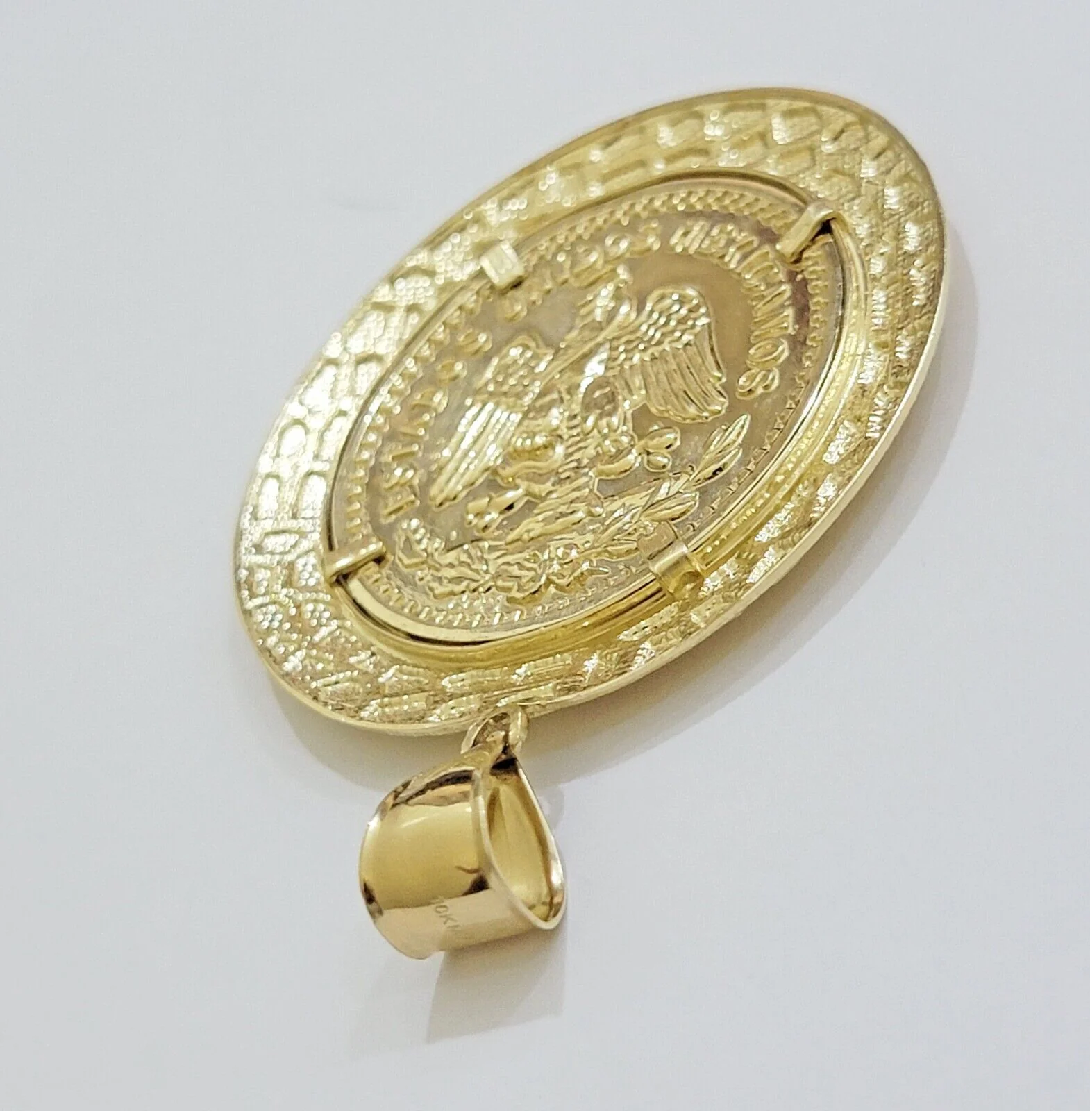 Solid 10k Gold Pendant Replica Nugget 50 Peso 1947 Mexican Centenaro Charm Style - Image 5