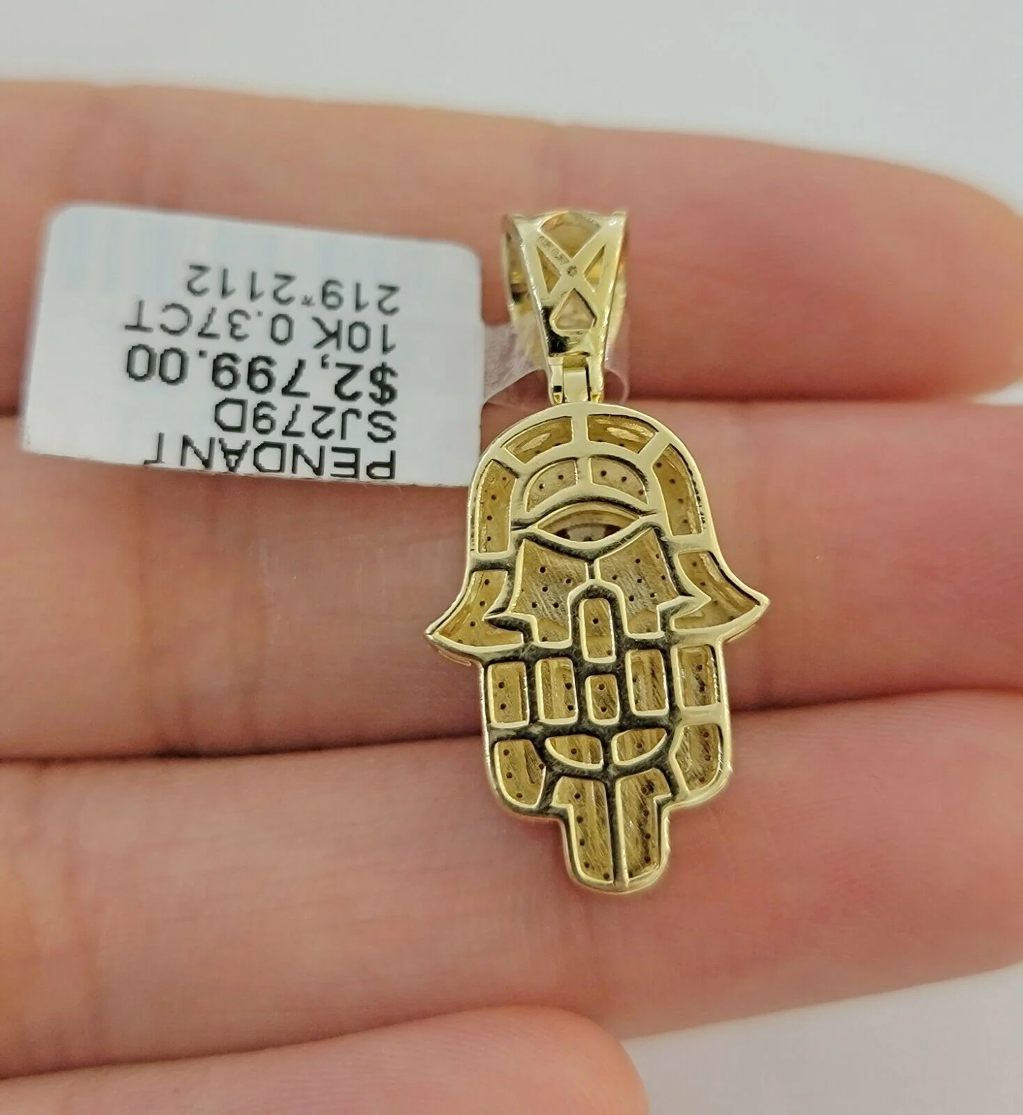 Solid 10k Gold Rope Chain Diamond Pendant Hamza Hand Charm Necklace 22" SET REAL - Image 6