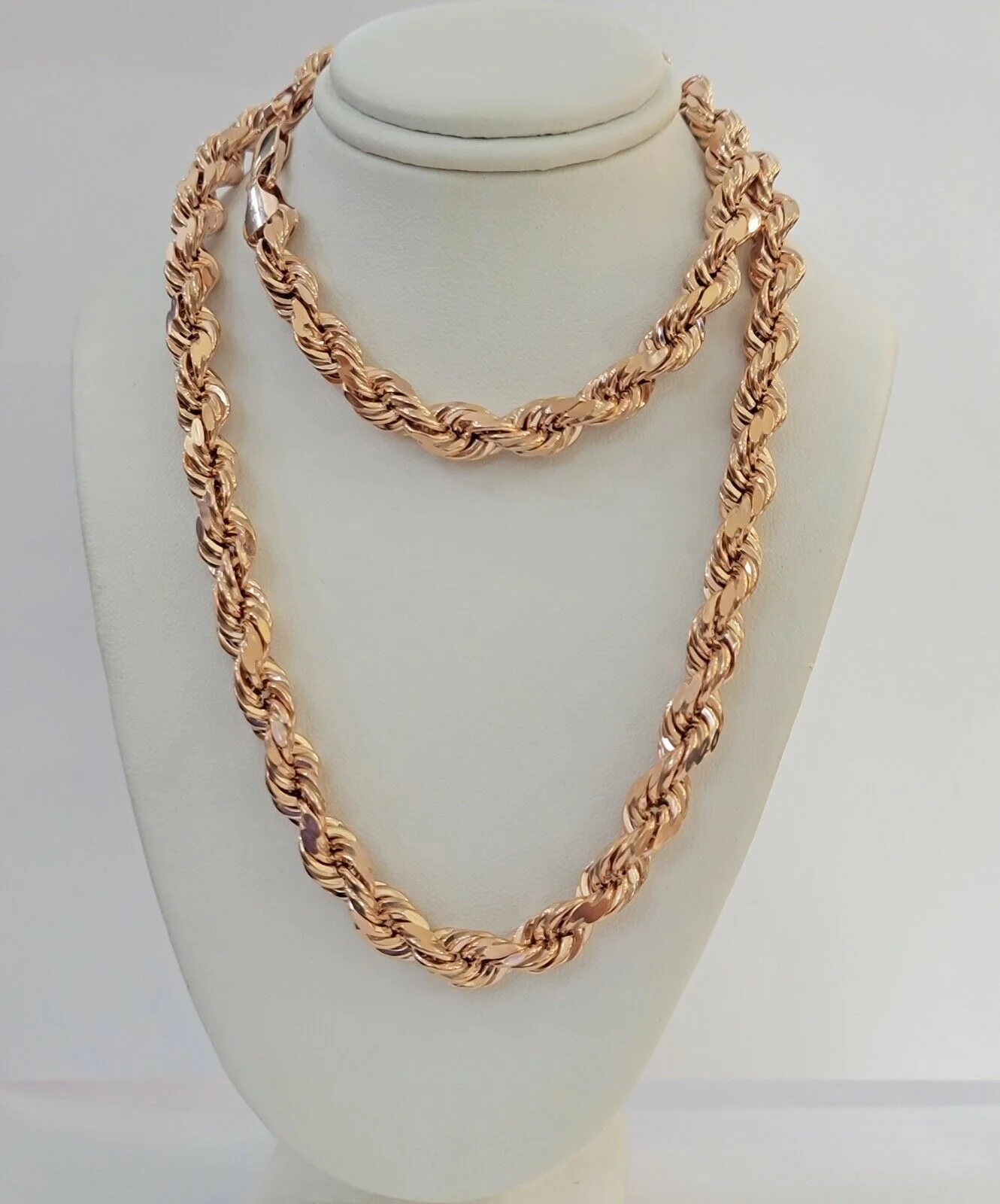Solid 10k Rose Gold Rope Necklace Mens 8mm 22" Inch Long Heavy Solid 10kt - Image 3