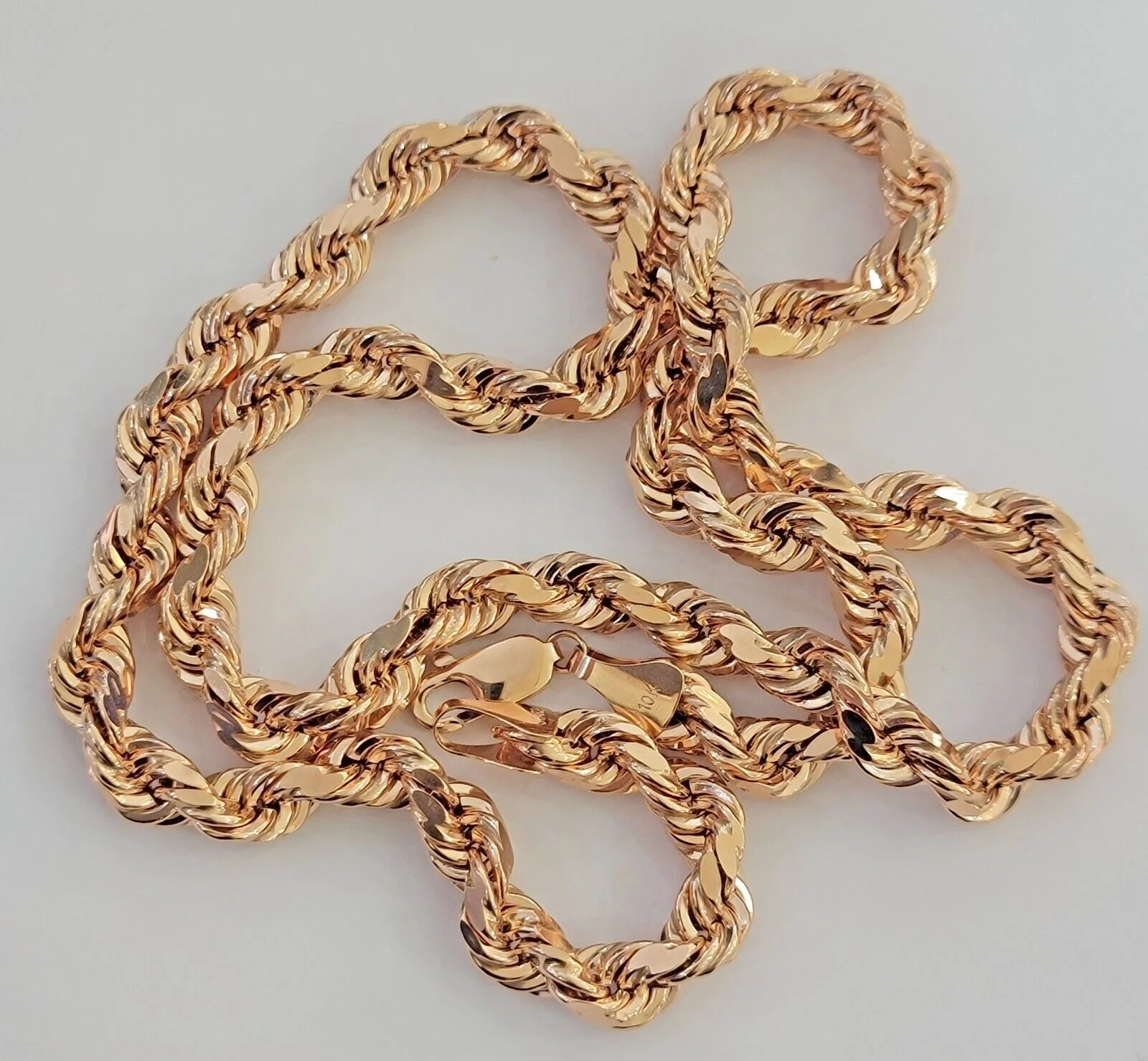 Solid 10k Rose Gold Rope Necklace Mens 8mm 22" Inch Long Heavy Solid 10kt - Image 5