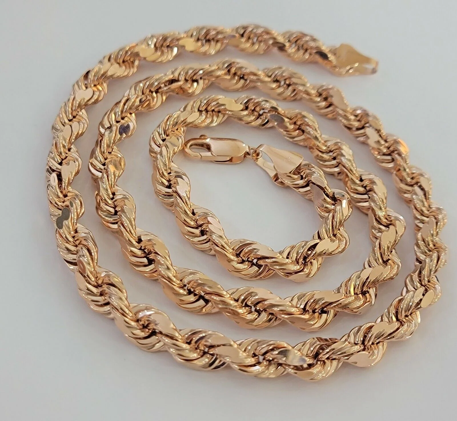 Solid 10k Rose Gold Rope Necklace Mens 8mm 22" Inch Long Heavy Solid 10kt - Image 7