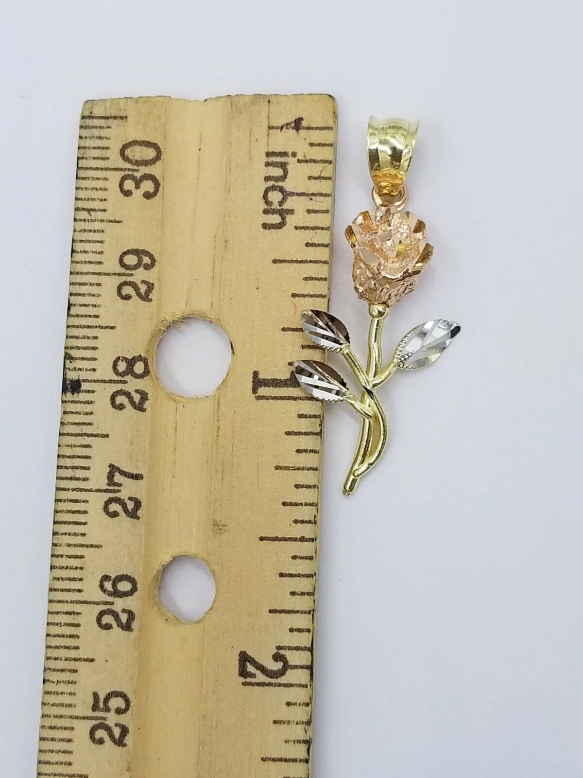 Solid 10k Rose Yellow White Gold Rose Flower Charm Trio Pendant DiamondCut Women - Image 3