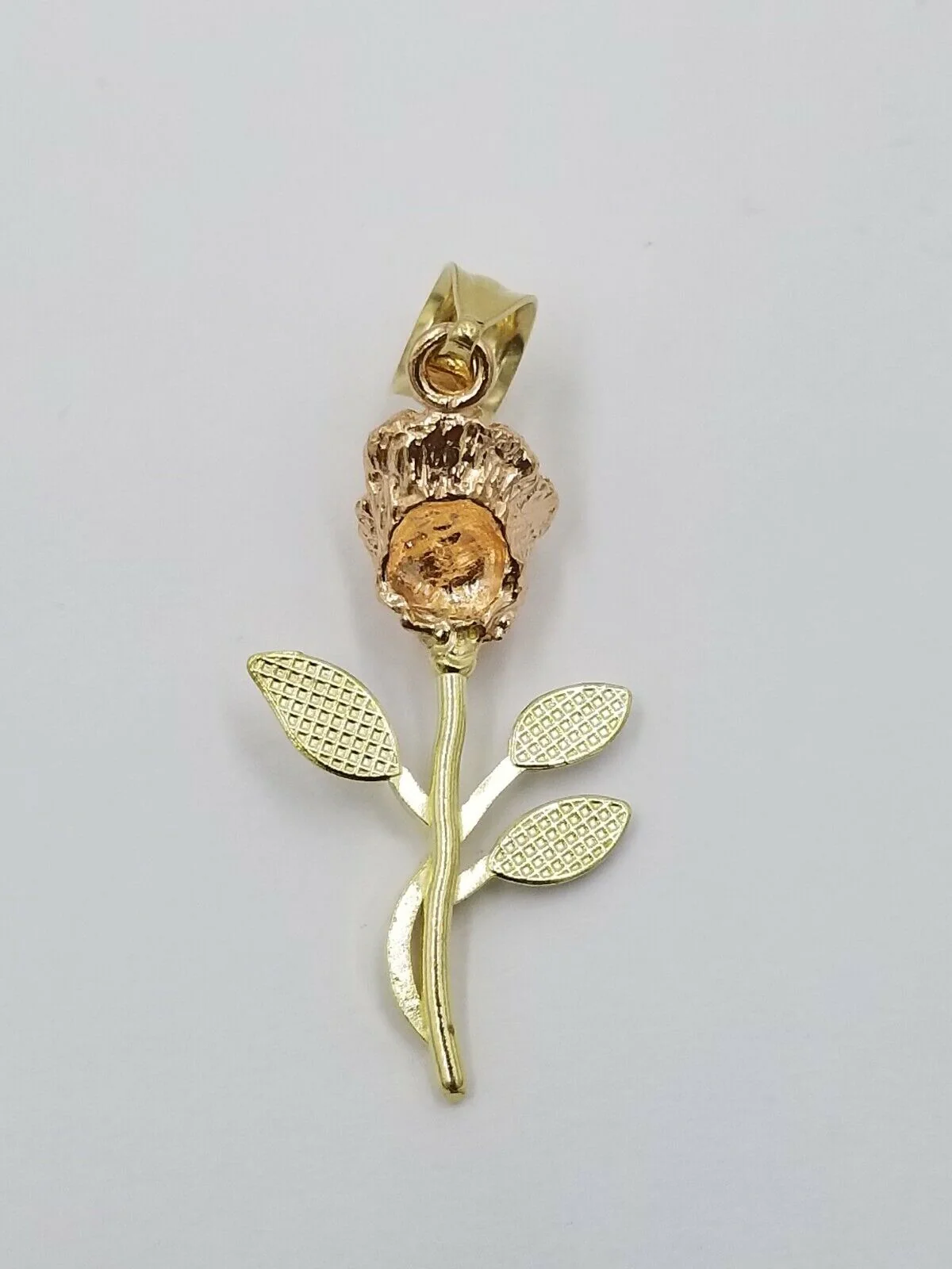 Solid 10k Rose Yellow White Gold Rose Flower Charm Trio Pendant DiamondCut Women - Image 4