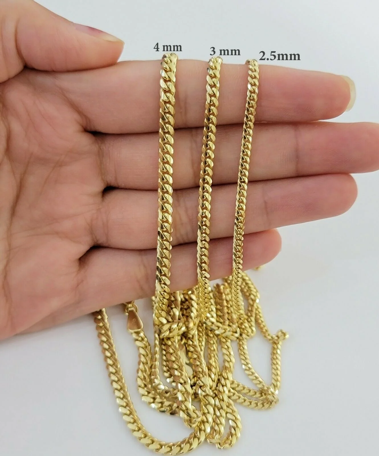 SOLID 10K Yellow Gold Chain Miami Cuban Necklace Men Women 18"-24" 2.5mm 3mm 4mm - Image 3