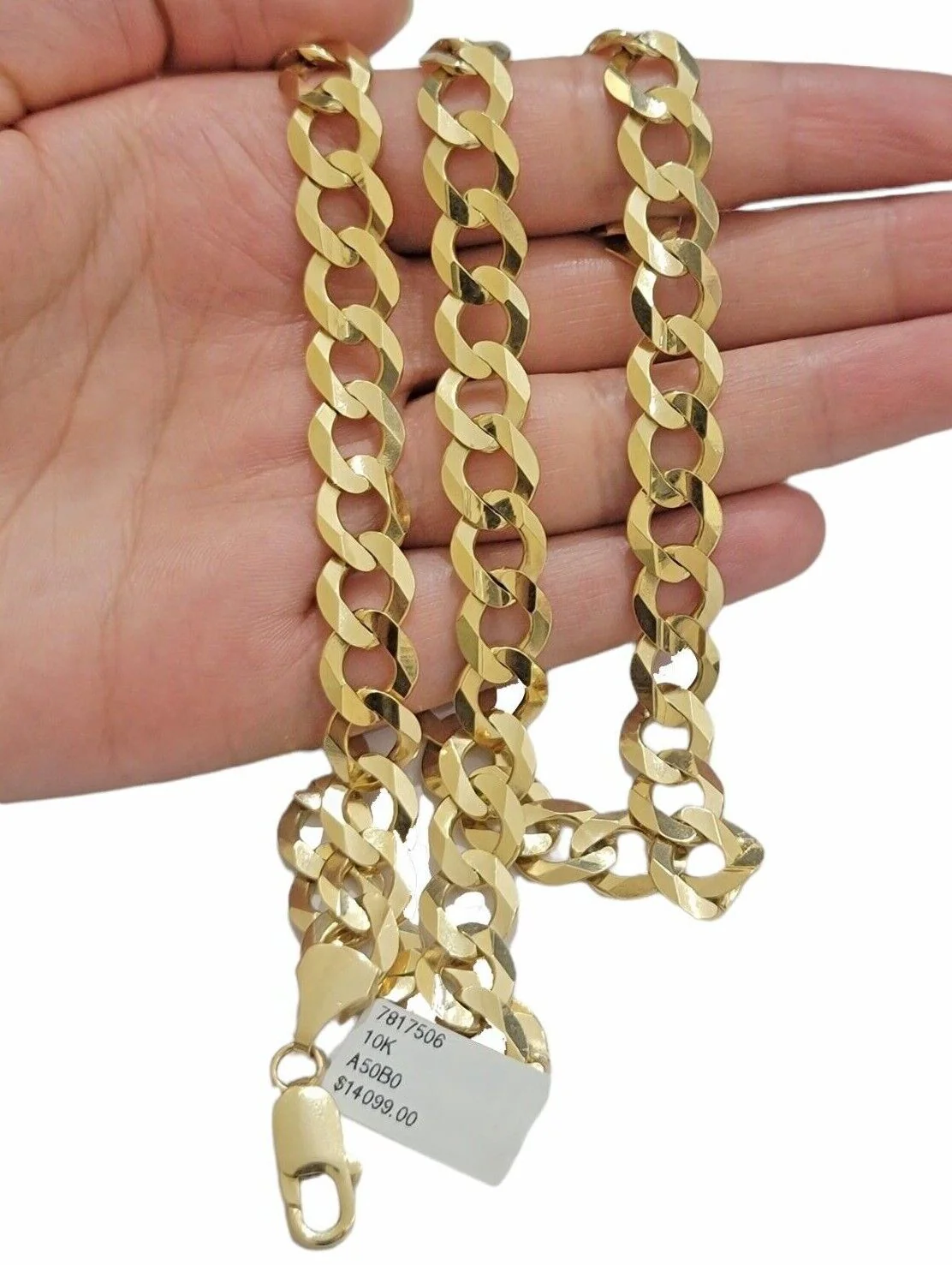Solid 10K Yellow Gold Chain Necklace Cuban Curb Link 10mm 30 Inch Mens Real 10kt - Image 4