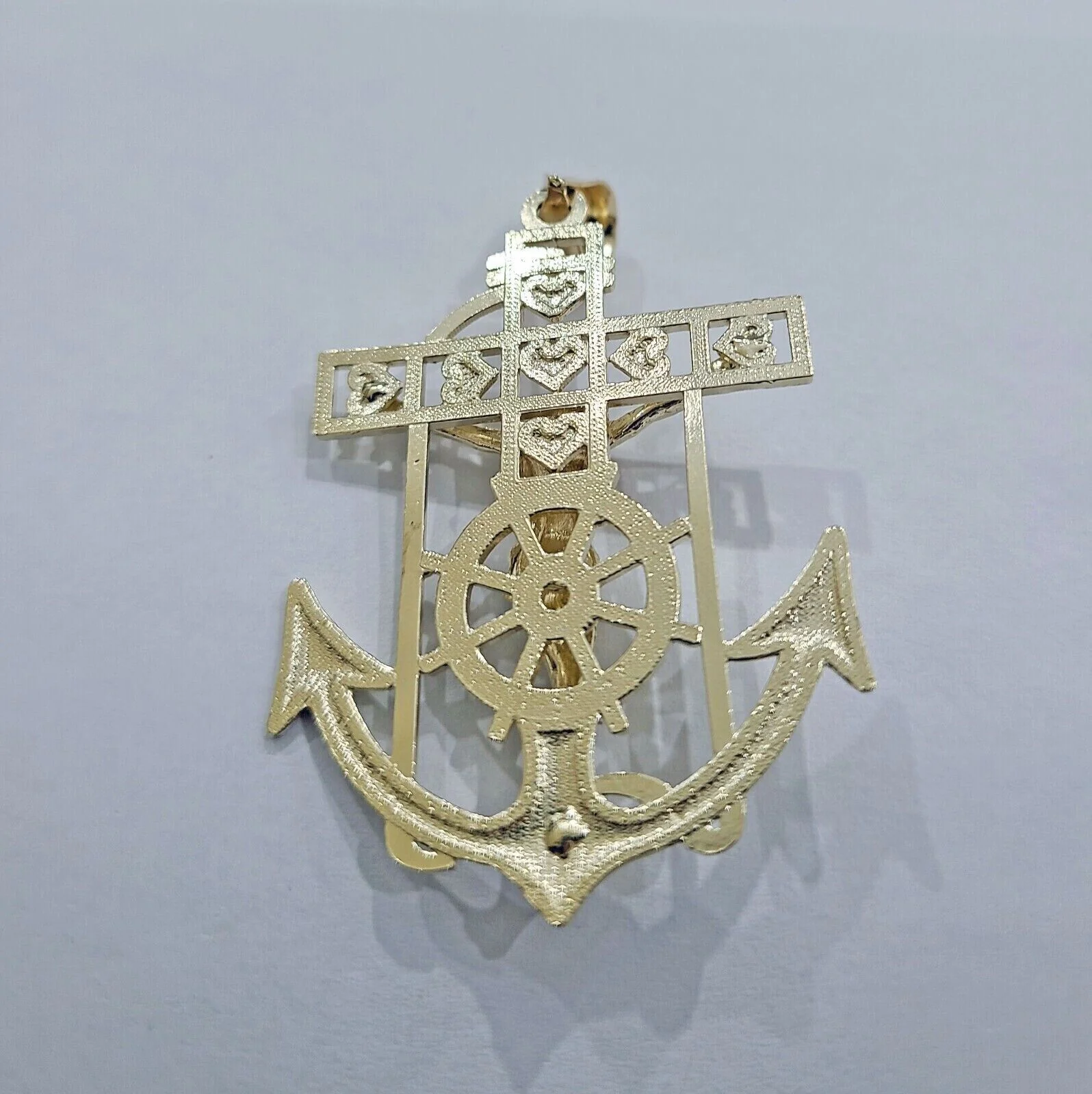 Solid 10k Yellow Gold Charm Anchor Pendant Mens Real 10 KT With Jesus crucifix - Image 3