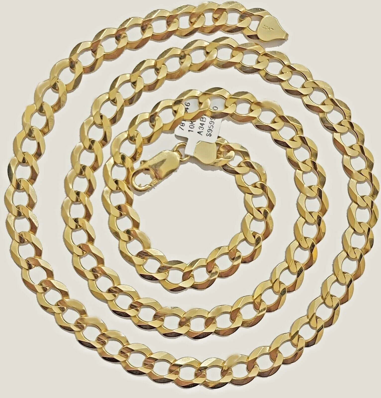 Solid 10K Yellow Gold Cuban Curb Link Chain Necklace 9mm 22 Inch Mens, Real 10kt - Image 2