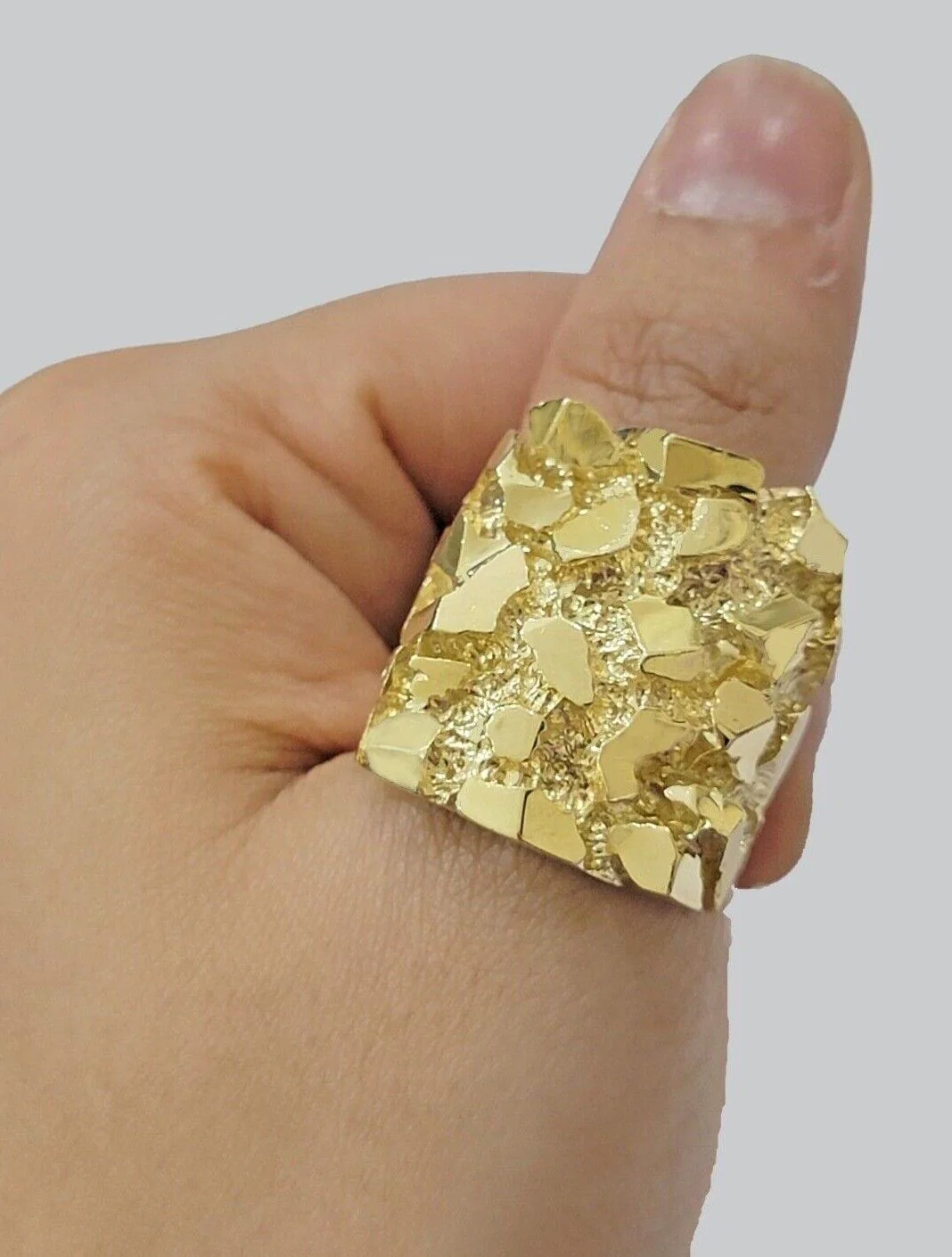 Solid 10k Yellow Gold Nugget Ring Casual Men's Band Square Shape, Solid - Image 2