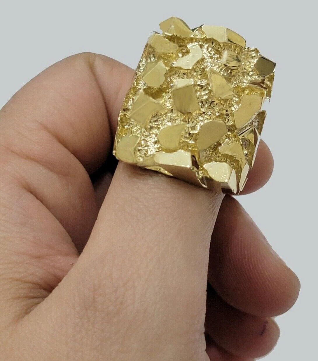 Solid 10k Yellow Gold Nugget Ring Casual Men's Band Square Shape, Solid - Image 3
