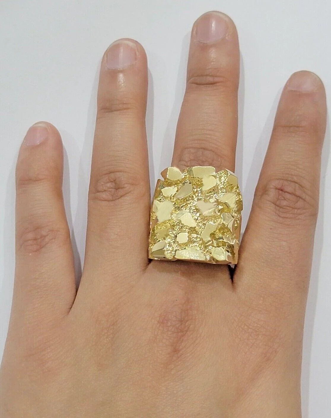 Solid 10k Yellow Gold Nugget Ring Casual Men's Band Square Shape, Solid - Image 5