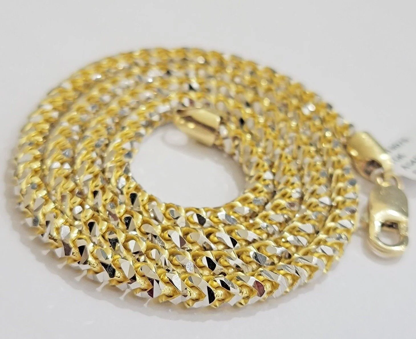 Solid 10k Yellow Gold Palm Box Chain Necklace Diamond cuts 4mm 26" Real 10KT - Image 4