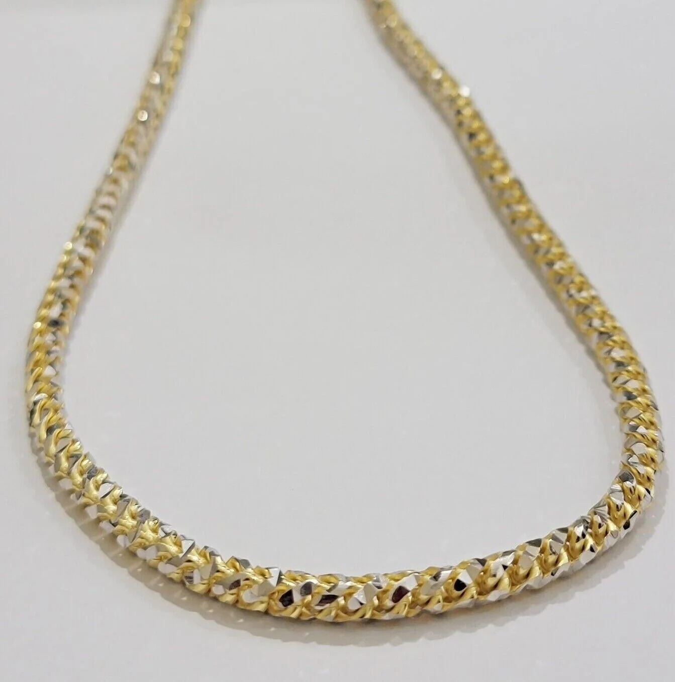 Solid 10k Yellow Gold Palm Box Chain Necklace Diamond cuts 4mm 26" Real 10KT - Image 9