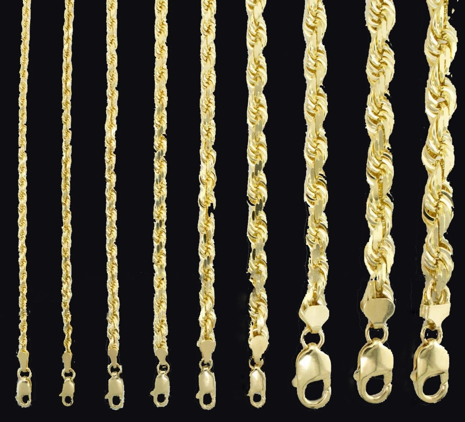 Solid 10k Yellow Gold Rope Chain 1mm-10mm Diamond Cut Pendant Necklace16"-30" - Image 2