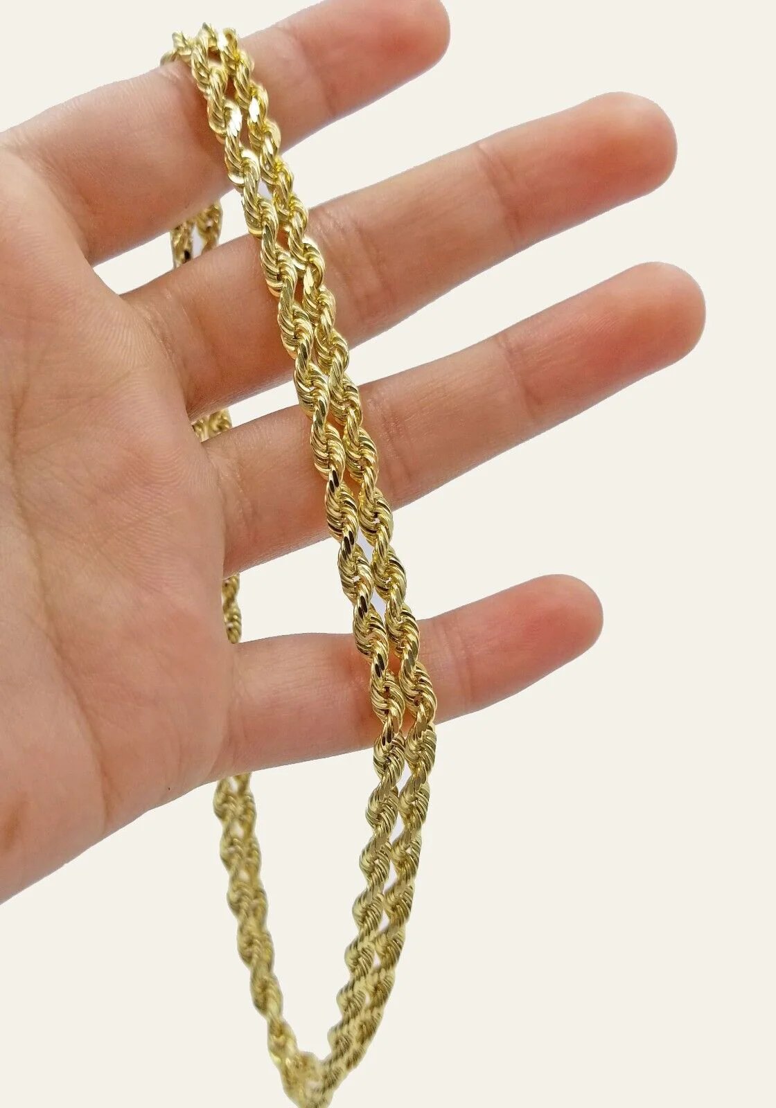 Solid 10k Yellow Gold Rope Chain Necklace 24" inch 3.5 mm Diamond cuts Real 10kt - Image 4