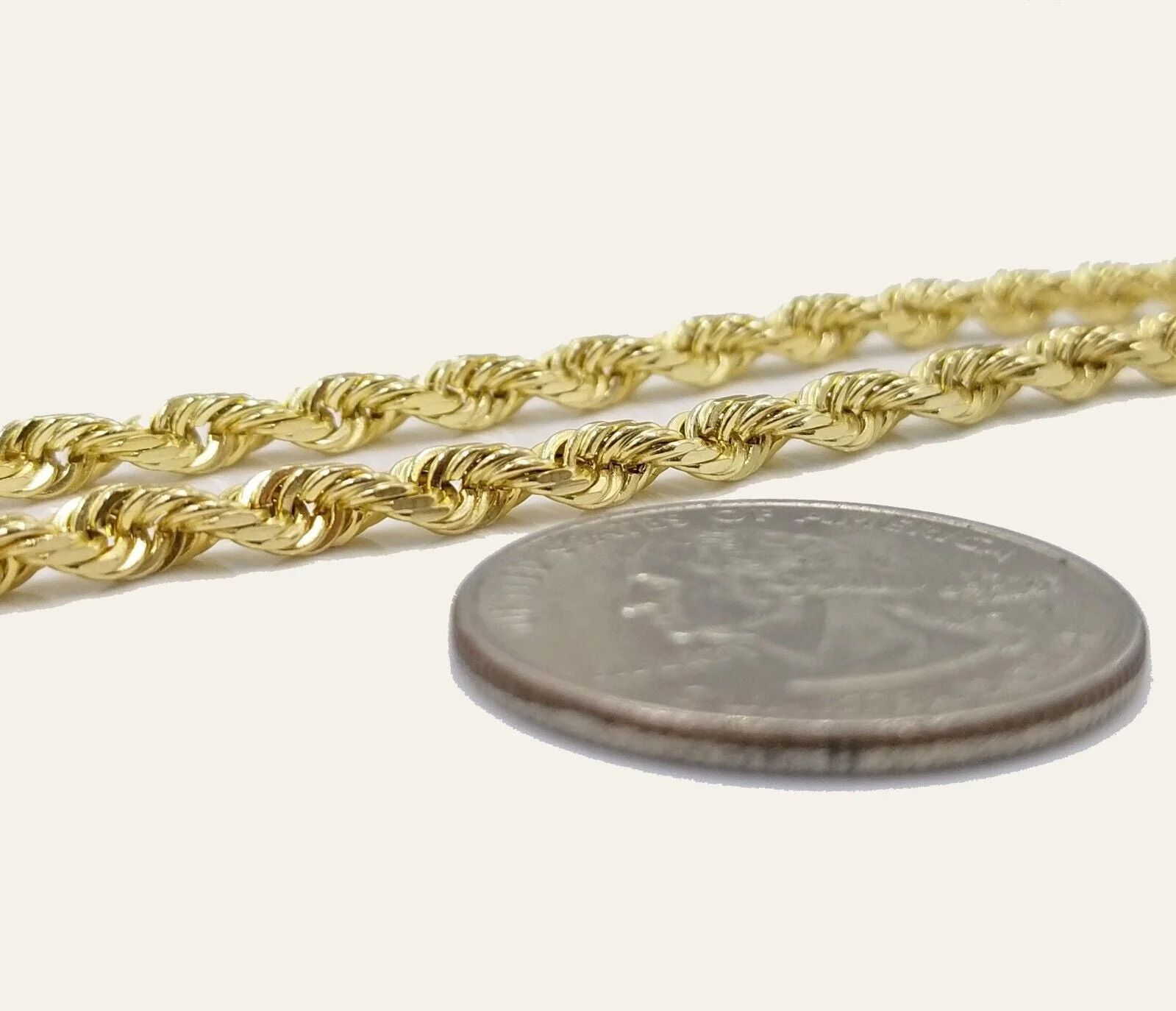 Solid 10k Yellow Gold Rope Chain Necklace 24" inch 3.5 mm Diamond cuts Real 10kt - Image 5