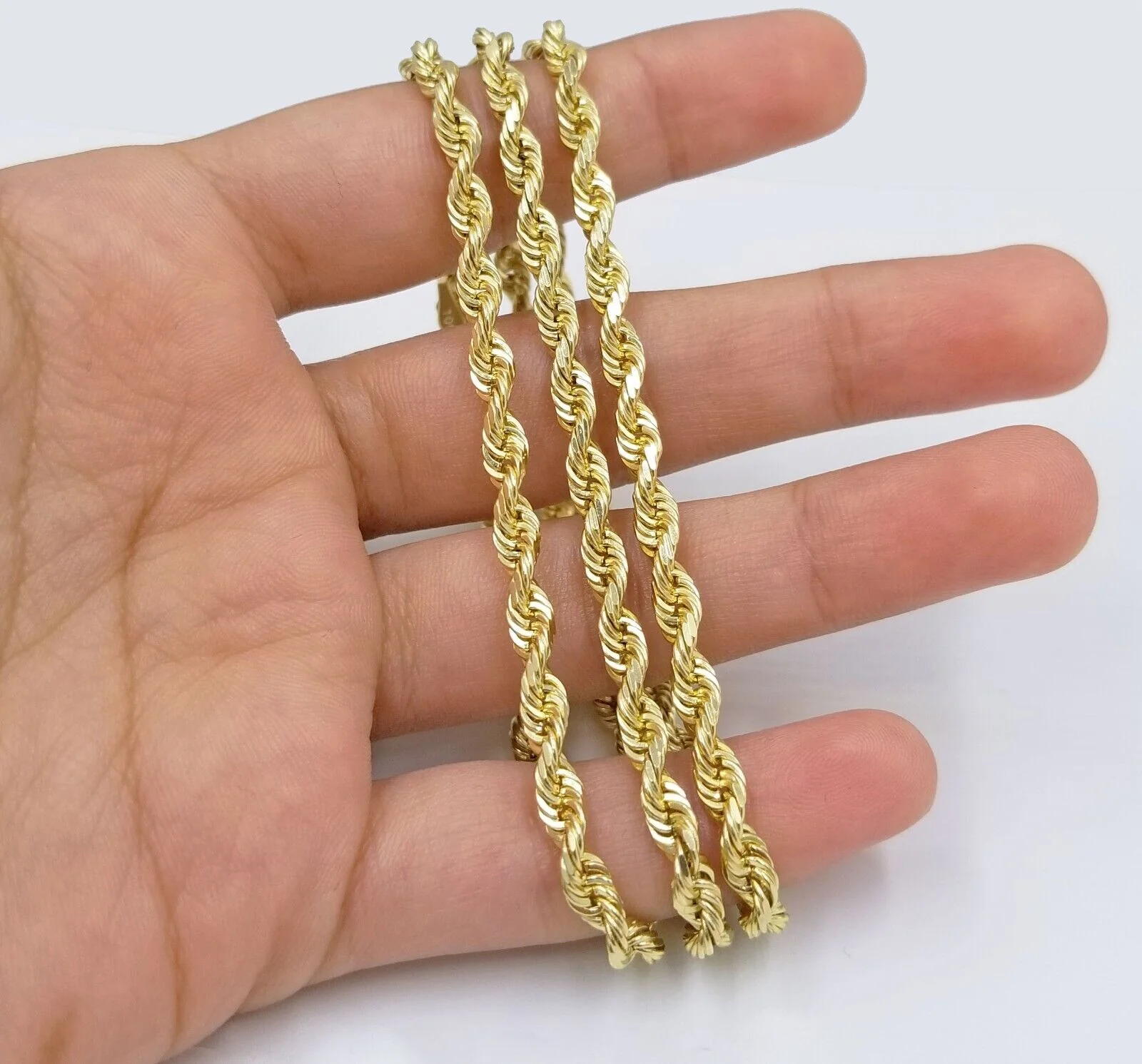Solid 10k Yellow Gold Rope Chain Necklace 24" inch 3.5 mm Diamond cuts Real 10kt - Image 6