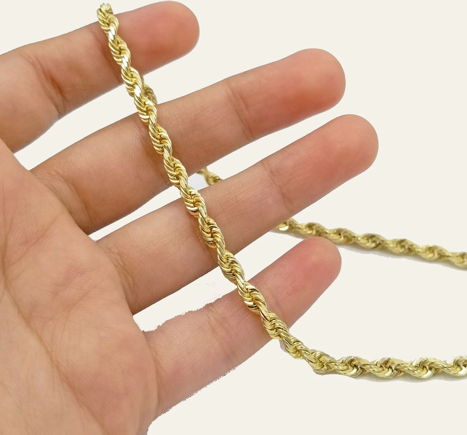 Solid 10k Yellow Gold Rope Chain Necklace 24" inch 3.5 mm Diamond cuts Real 10kt - Image 7