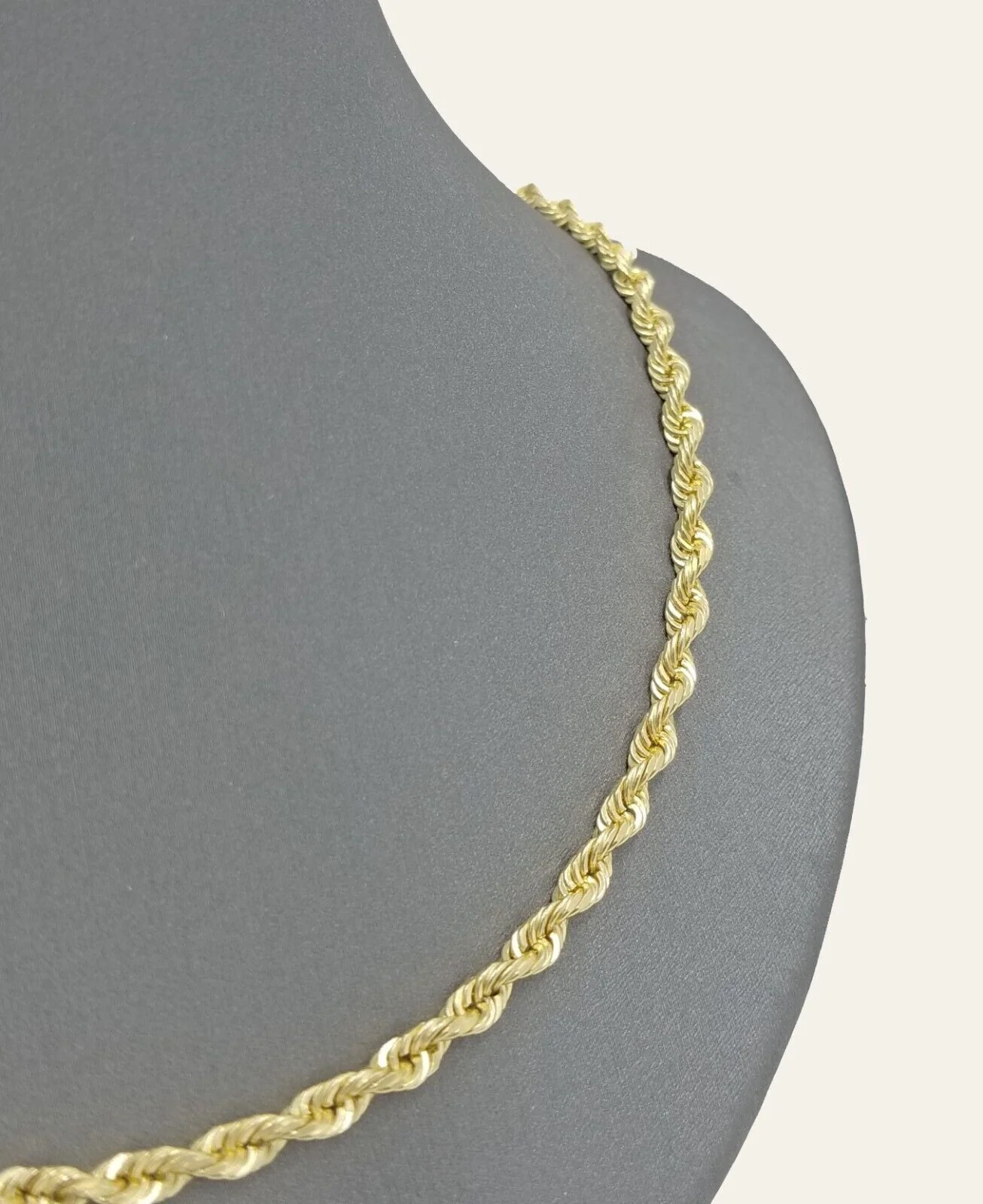 Solid 10k Yellow Gold Rope Chain Necklace 24" inch 3.5 mm Diamond cuts Real 10kt - Image 8
