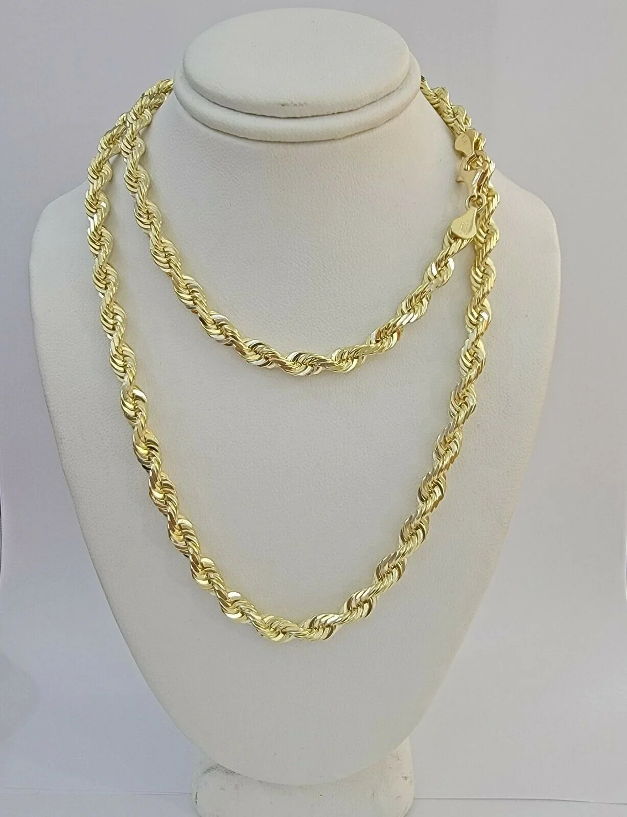 Solid 10k Yellow Gold Rope Chain Pendant Necklace 4mm-10mm Diamond Cut 18"-30" - Image 4