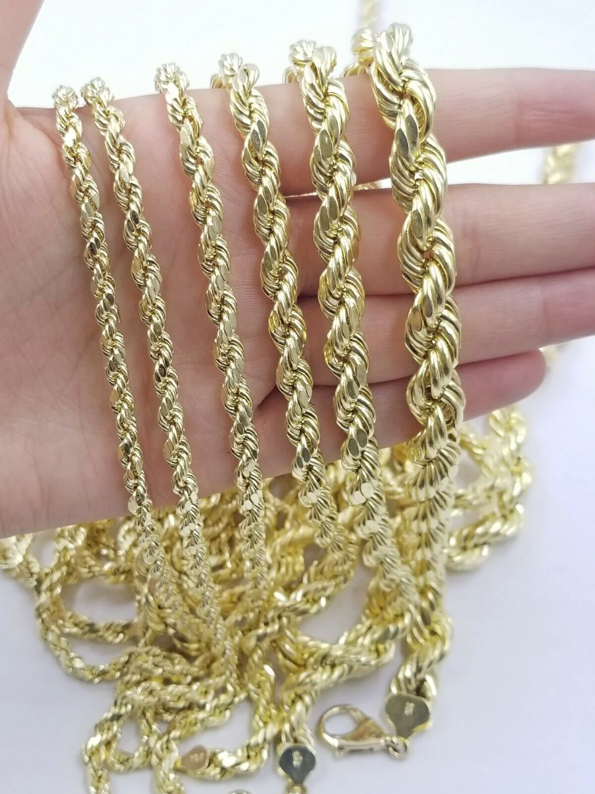 SOLID 10k Yellow Gold Rope Necklace 2 3mm 4mm 18"-30 Inch REAL 10 kt gold Chain - Image 8
