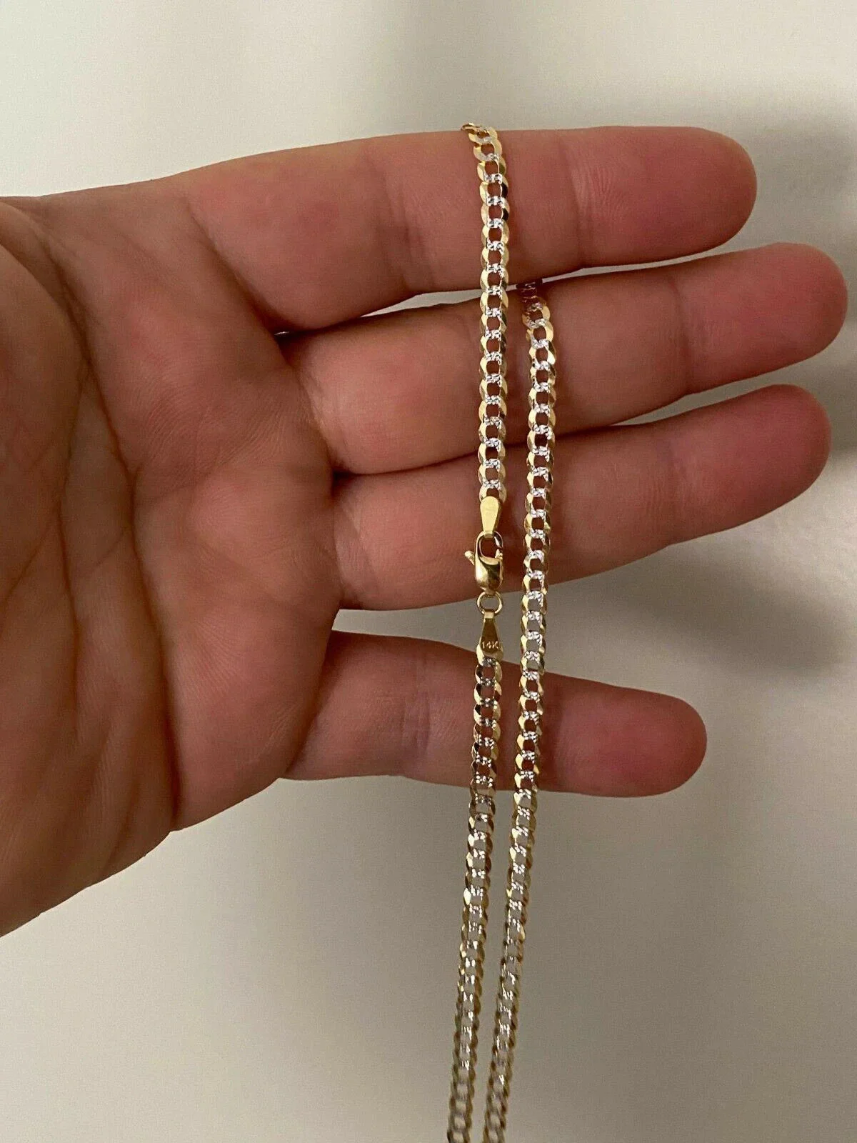 Solid 14k Diamond Cut Two Tone Gold Curb Cuban Link Chain 22" 4mm Necklace - Image 2