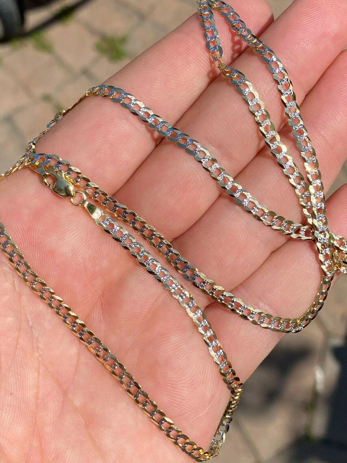 Solid 14k Diamond Cut Two Tone Gold Curb Cuban Link Chain 22" 4mm Necklace - Image 3