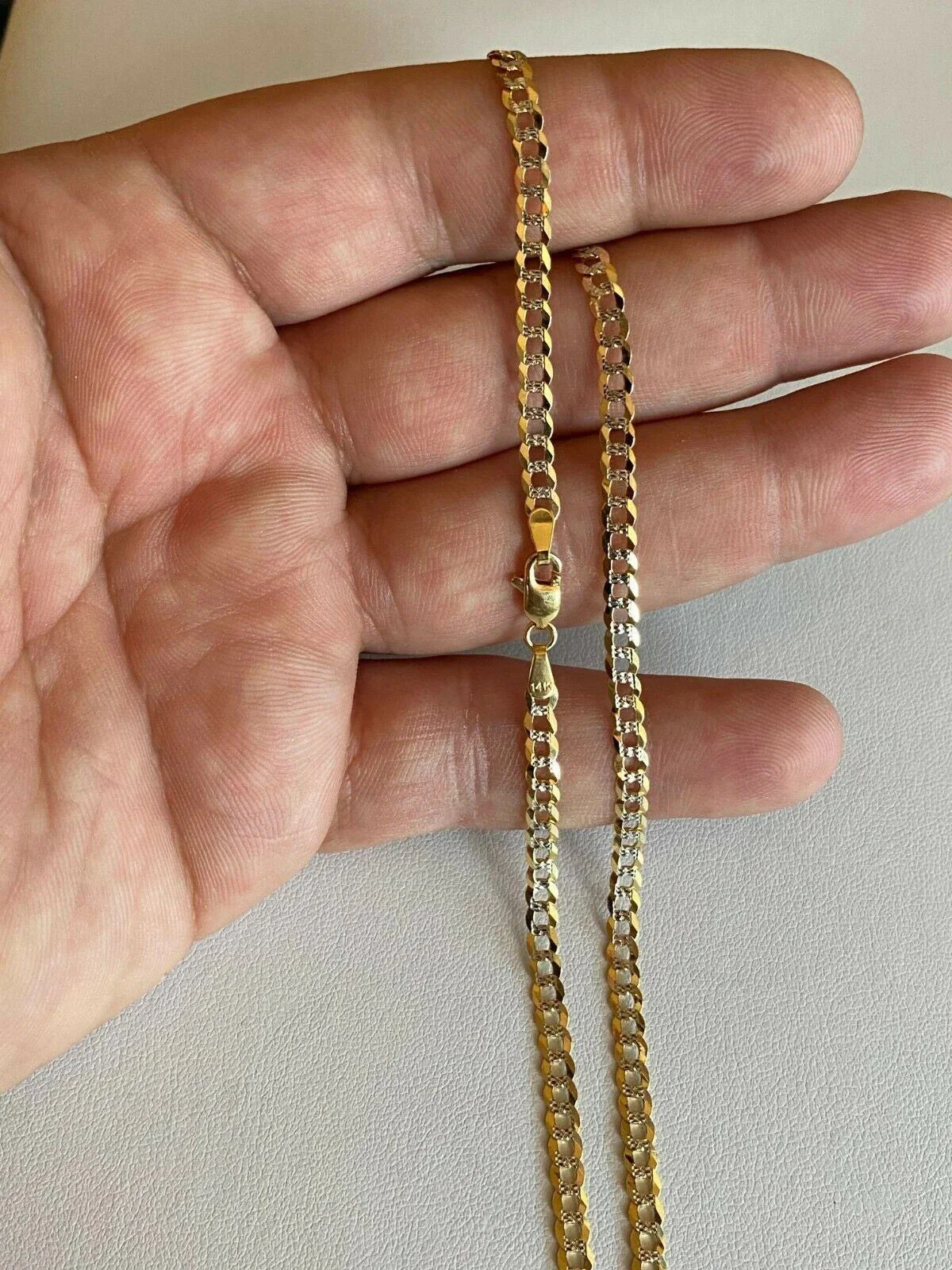 Solid 14k Diamond Cut Two Tone Gold Curb Cuban Link Chain 22" 4mm Necklace - Image 4