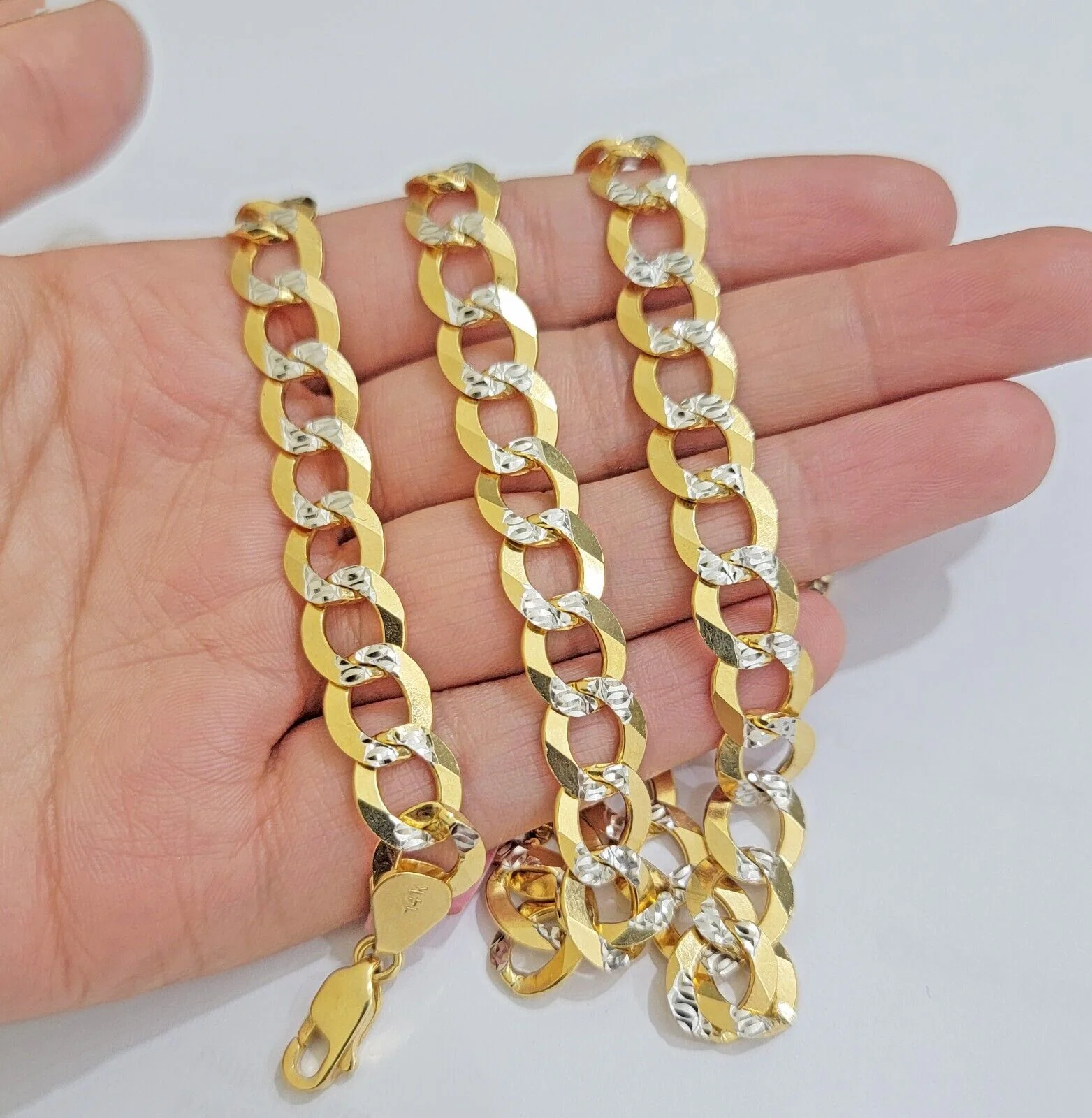 Solid 14k Gold Chain necklace Cuban Curb Link  9.5mm Two-Tone Diamond Cut 20-30" - Image 3