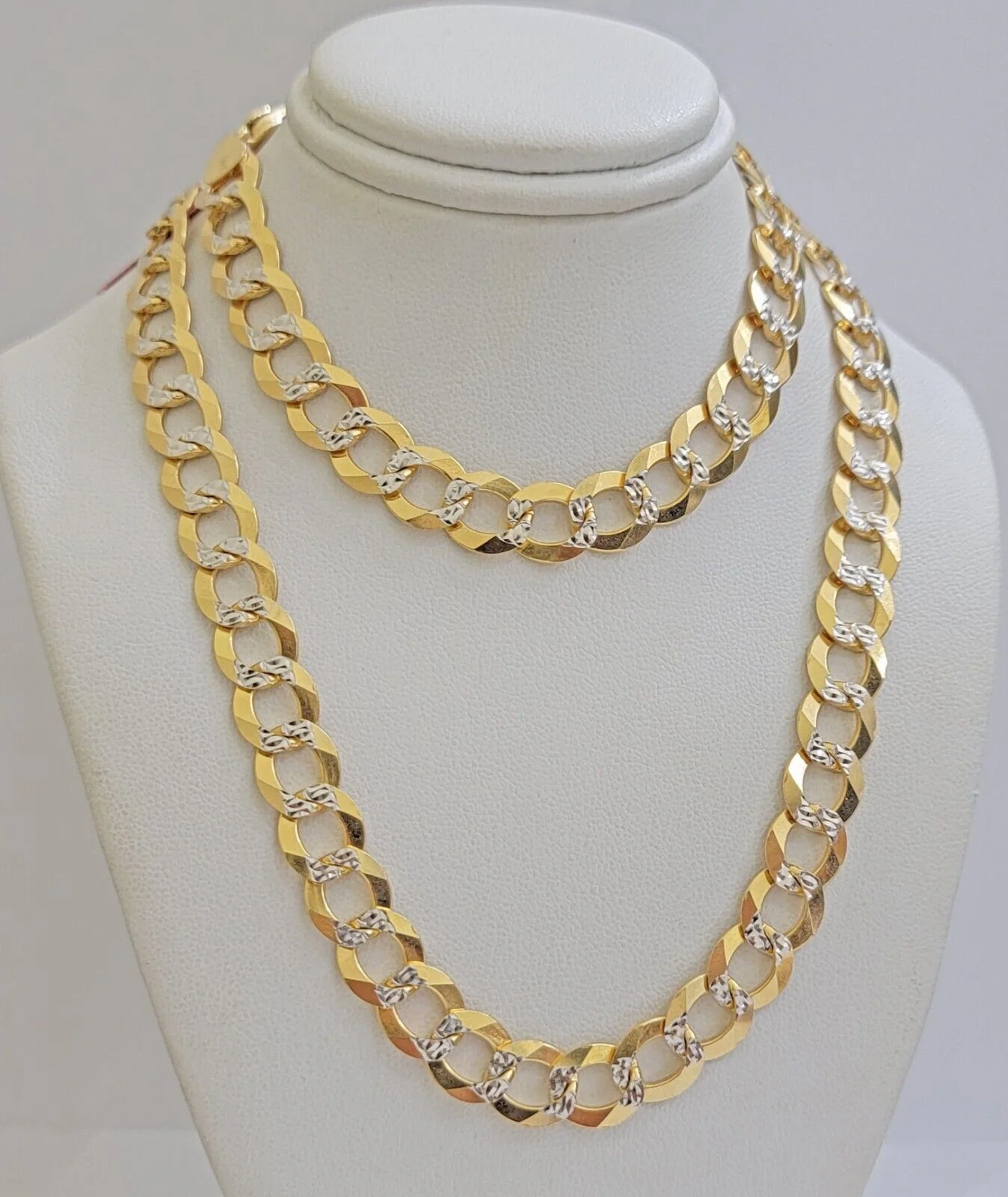 Solid 14k Gold Chain necklace Cuban Curb Link  9.5mm Two-Tone Diamond Cut 20-30" - Image 5