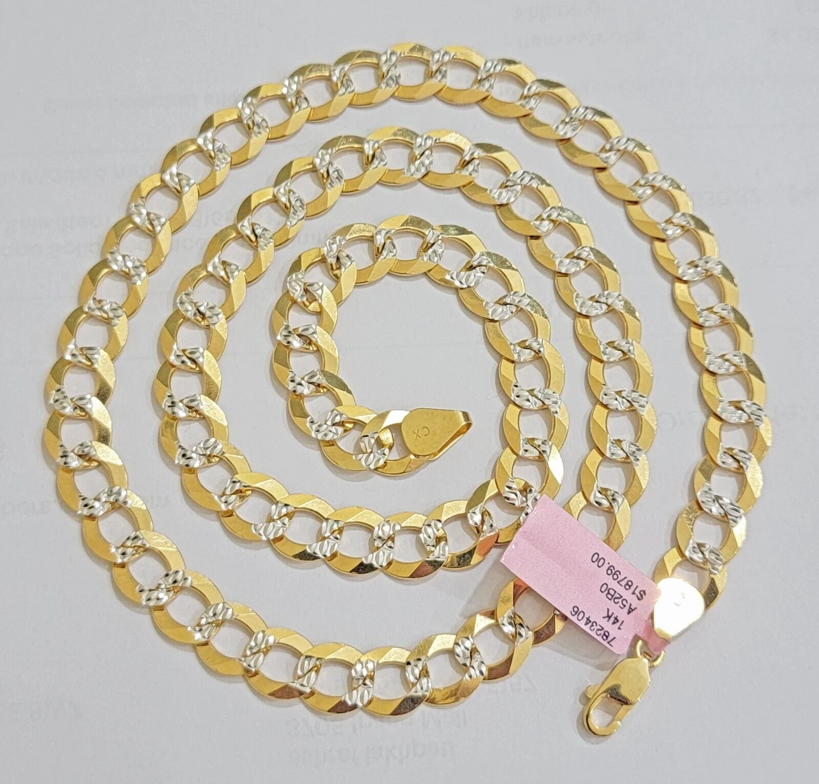 Solid 14k Gold Chain necklace Cuban Curb Link  9.5mm Two-Tone Diamond Cut 20-30" - Image 6