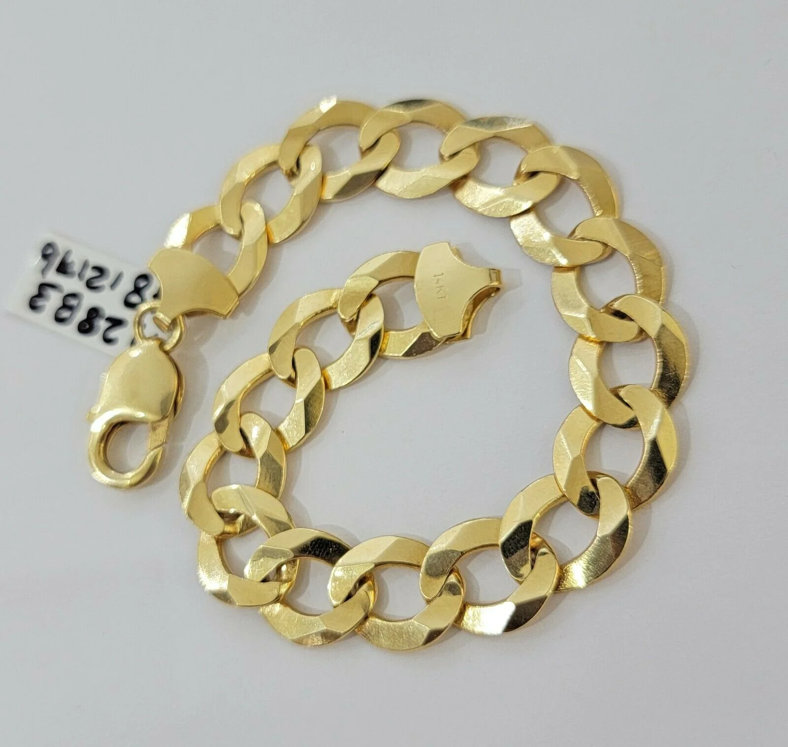 Solid 14k Gold Cuban Curb link Bracelet 8" 13.5mm 14kt Yellow Gold SOLID,Lobster - Image 4