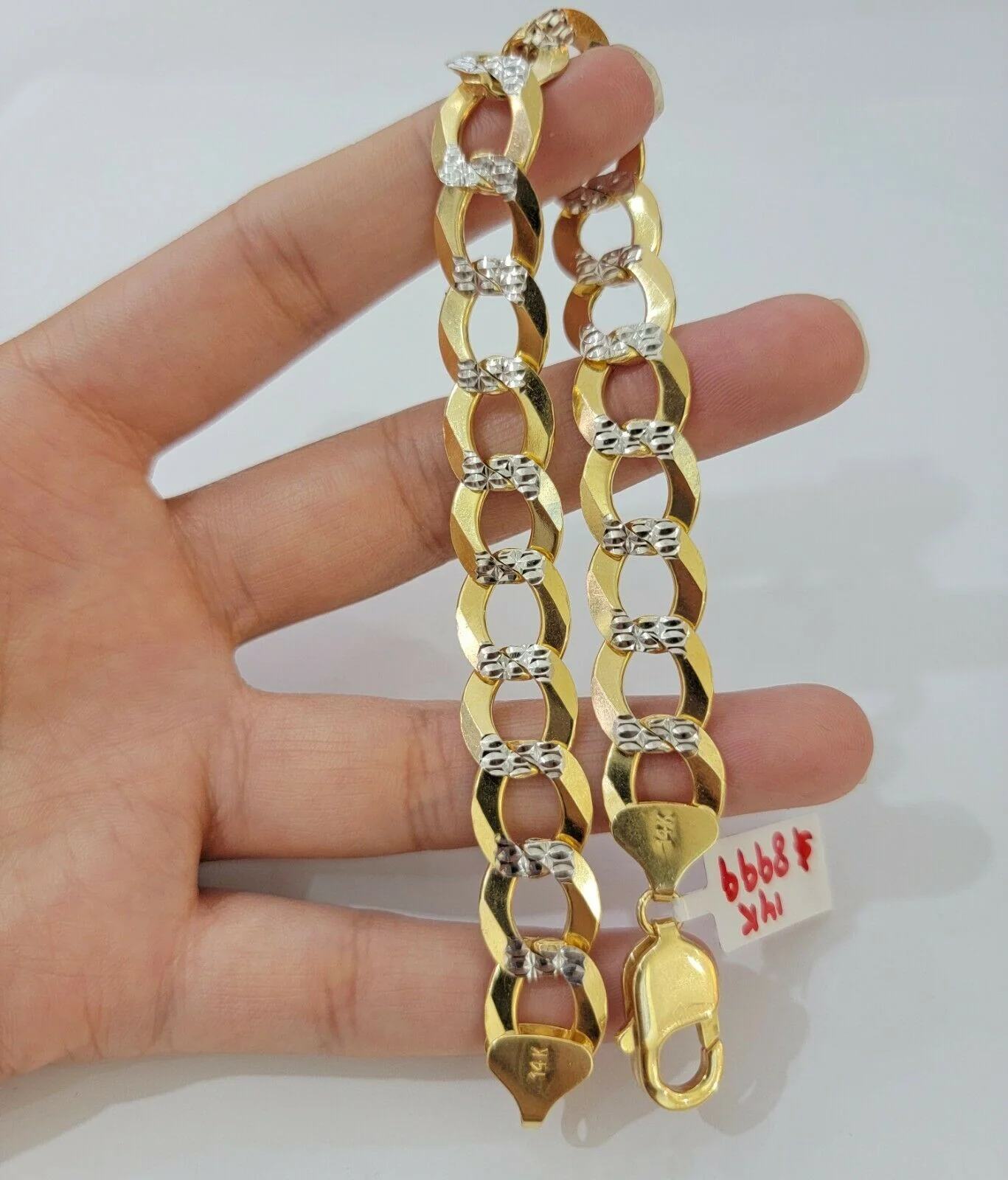 Solid 14k Gold Cuban Curb link Bracelet 9" 13.5mm 14kt Yellow Gold Diamond Cut - Image 5