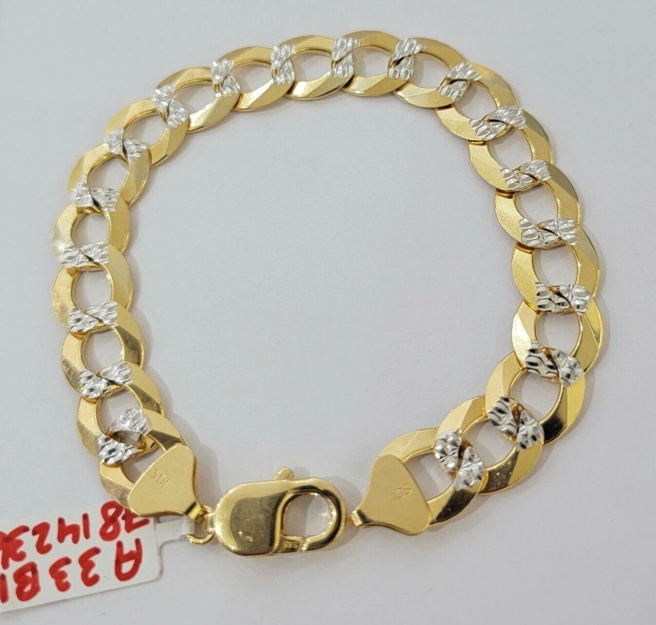 Solid 14k Gold Cuban Curb link Bracelet 9 Inch 13.5mm Two-Tone Diamond Cut Heavy - Image 3