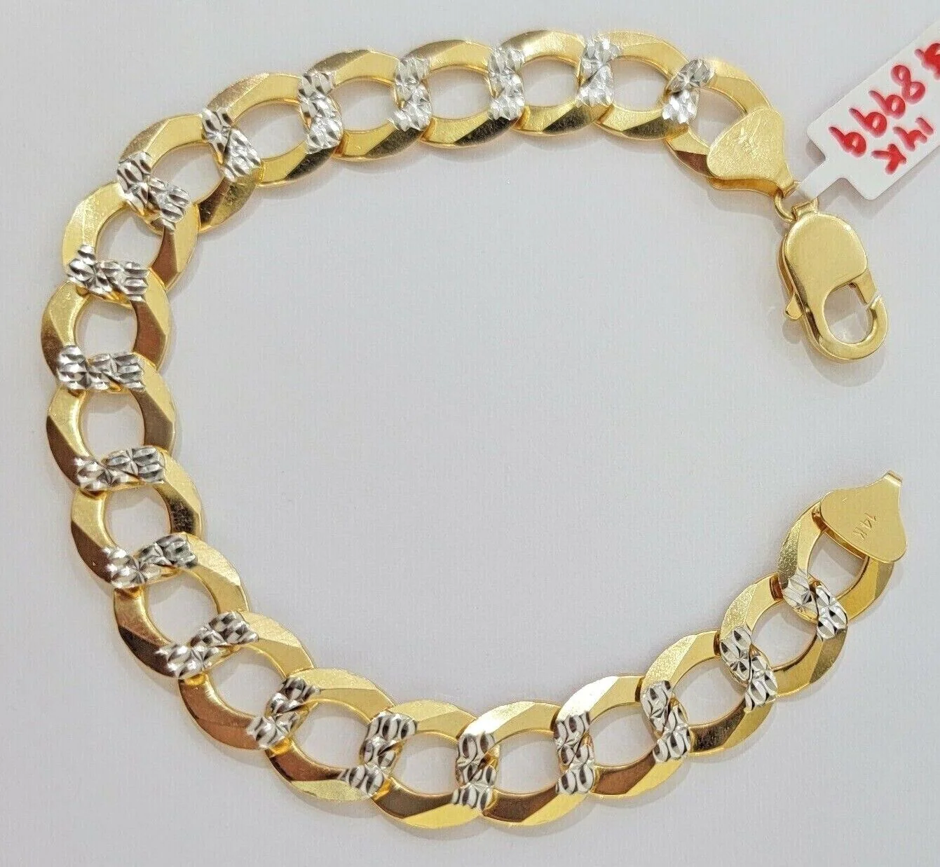 Solid 14k Gold Cuban Curb link Bracelet 9 Inch 13.5mm Two-Tone Diamond Cut Heavy - Image 5