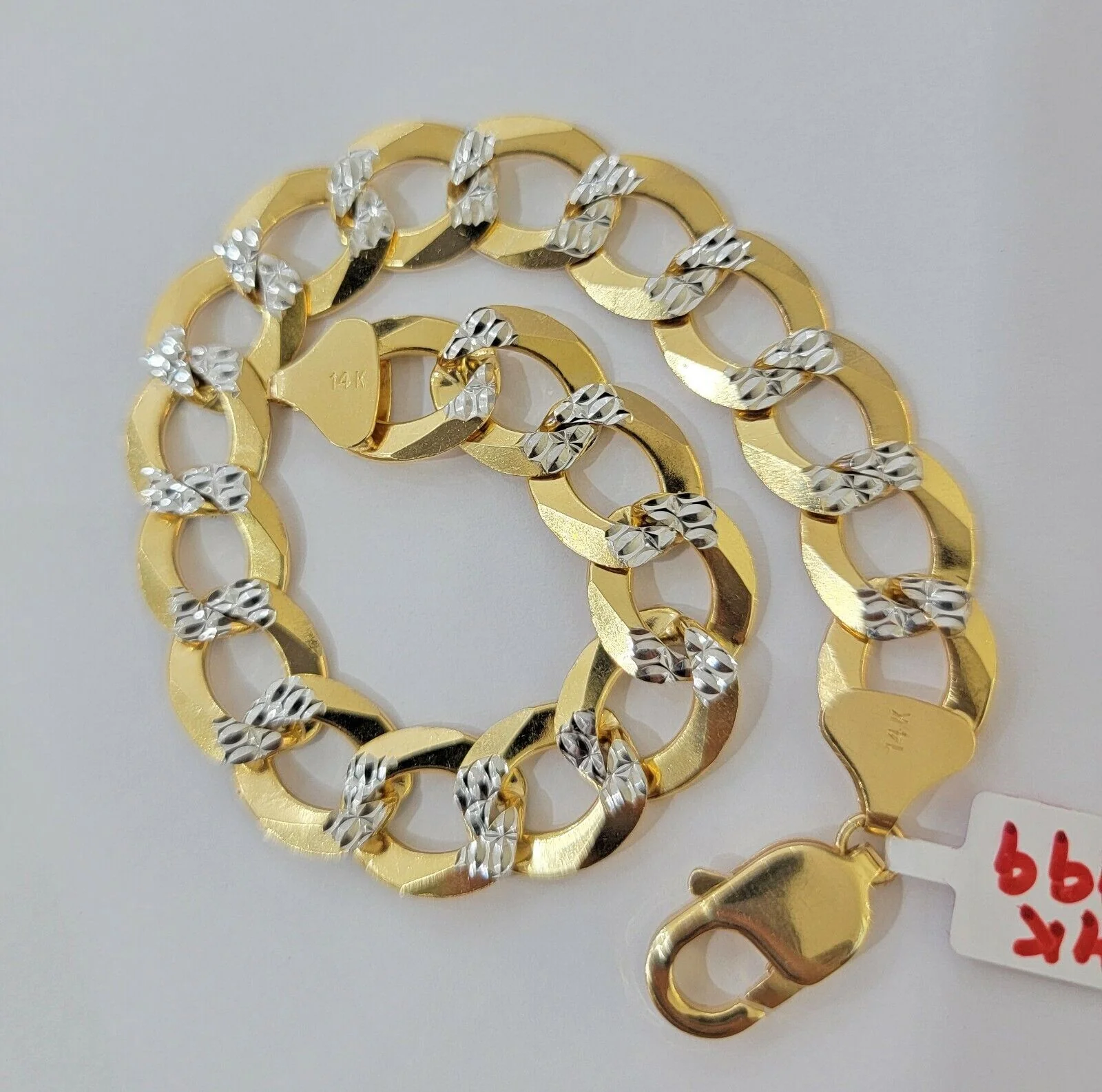 Solid 14k Gold Cuban Curb link Bracelet 9 Inch 13.5mm Two-Tone Diamond Cut Heavy - Image 7