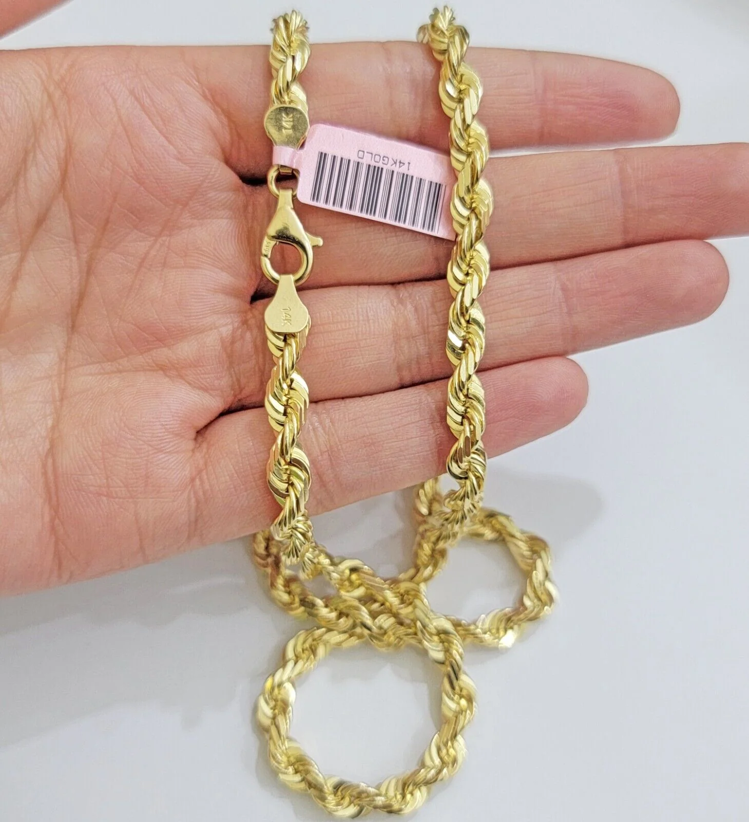 Solid 14k Gold Rope Chain Necklace 20 Inch 6mm Real 14kt Yellow Gold Diamond Cut - Image 4