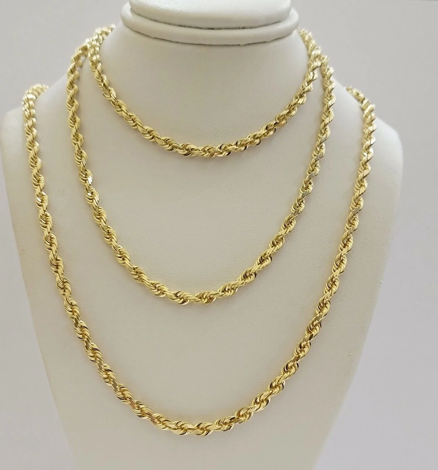 Solid 14k Gold Rope Chain Necklace 4mm 18"- 30" Inch REAL 14KT Yellow Gold - Image 12