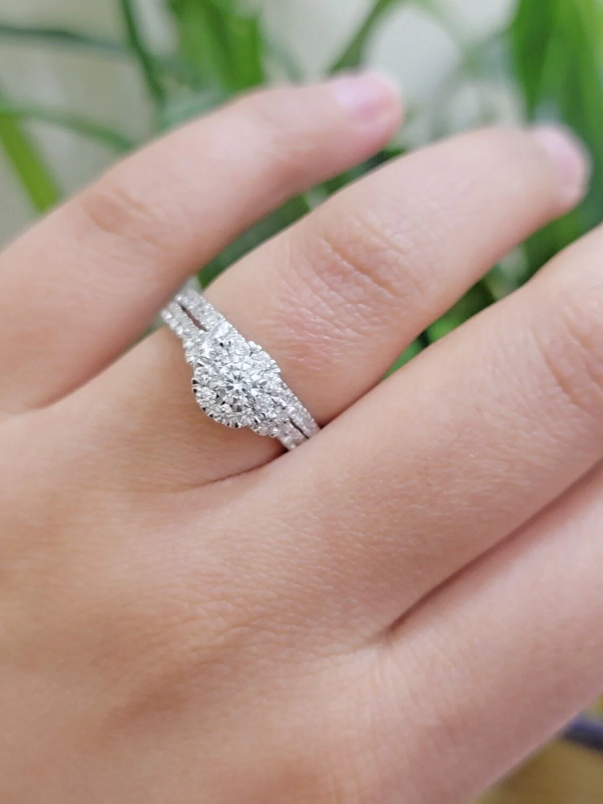 Solid 14k White Gold Diamond Ring Band Set Ladies Wedding Engagement Anniversary - Image 2