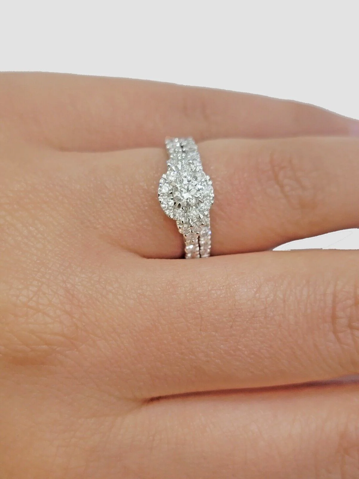 Solid 14k White Gold Diamond Ring Band Set Ladies Wedding Engagement Anniversary - Image 6