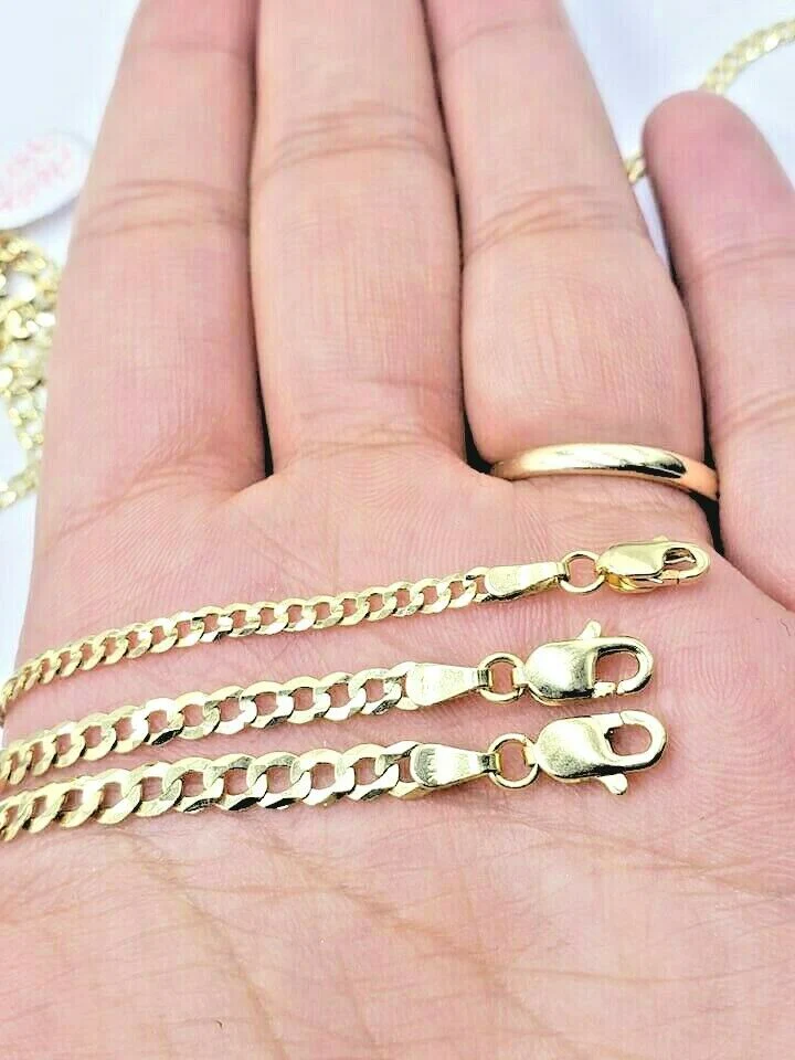 Solid 14k Yellow Gold Chain Necklace Cuban Curb Link Men Ladies 2-4mm 18-28 Inch - Image 2