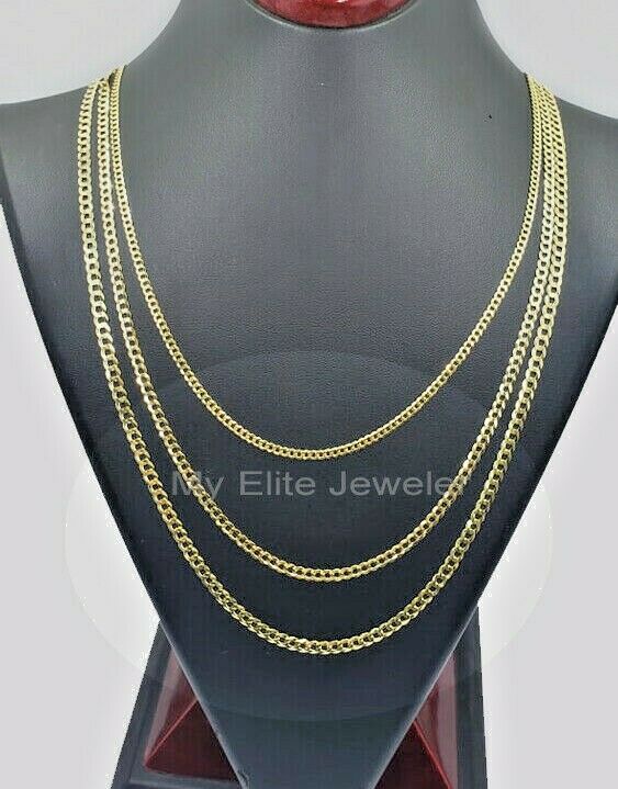 Solid 14k Yellow Gold Chain Necklace Cuban Curb Link Men Ladies 2-4mm 18-28 Inch - Image 3