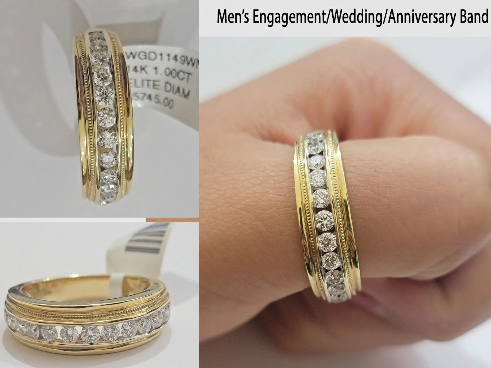 Solid 14k Yellow Gold Diamond Ring Men's Band 1CT Wedding Engagement, Genuine Ring Sizes 6,7,8,9,10,11 & 12 - Image 7