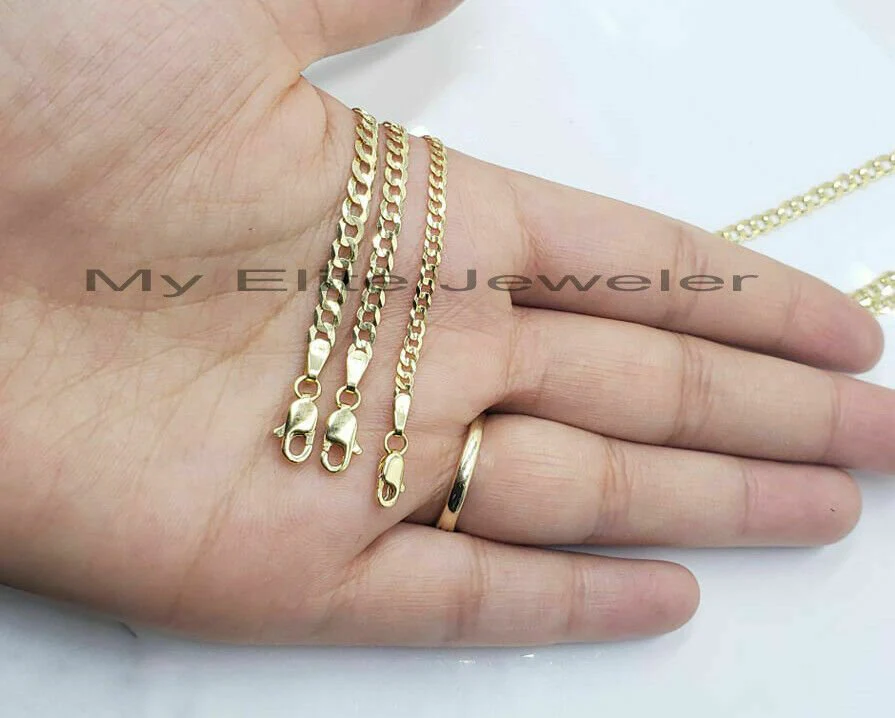 Solid 14K Yellow Gold Necklace Bracelet 3mm-10mm Curb Chain Cuban Link  7"- 30" - Image 12